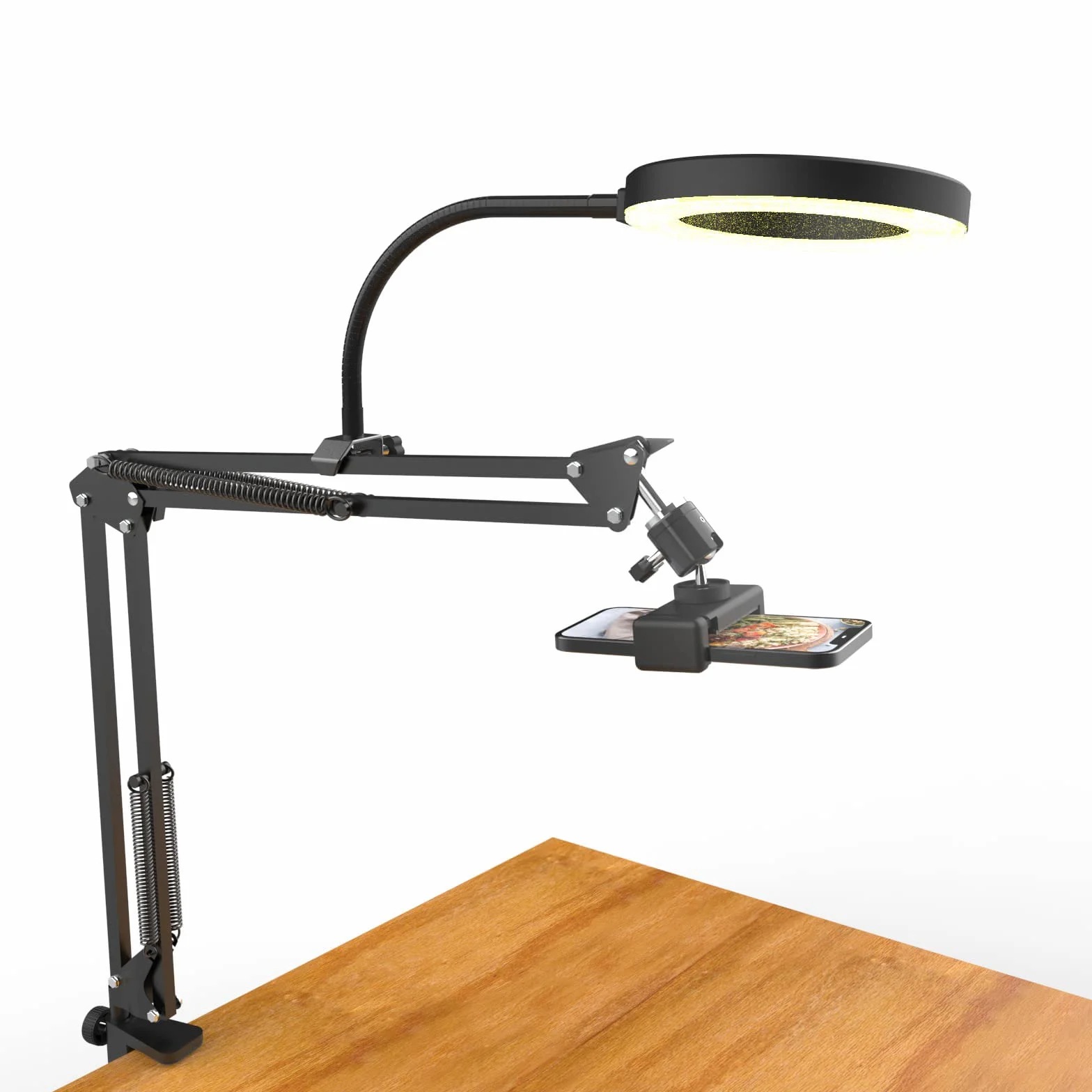 Overhead Treppiede cellulare con luce, braccio flessibile da tavolo con luce, supporto flessibile per fotocamera da tavolo per registrazione video YouTube Live Stream