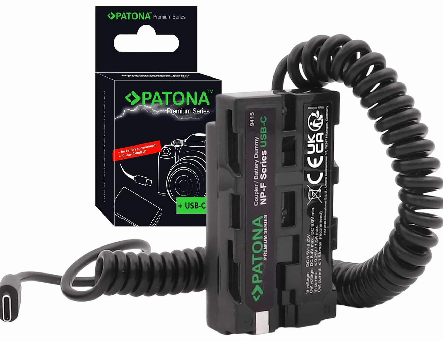 PATONA NP-F NP-F550 NP-F750 NP-F960 NP-F970 NP-FM500 USB-C Dummy Batteria USB-C Premium adattatore caricatore alimentatore per monitor fotocamera LED luci video (9415)