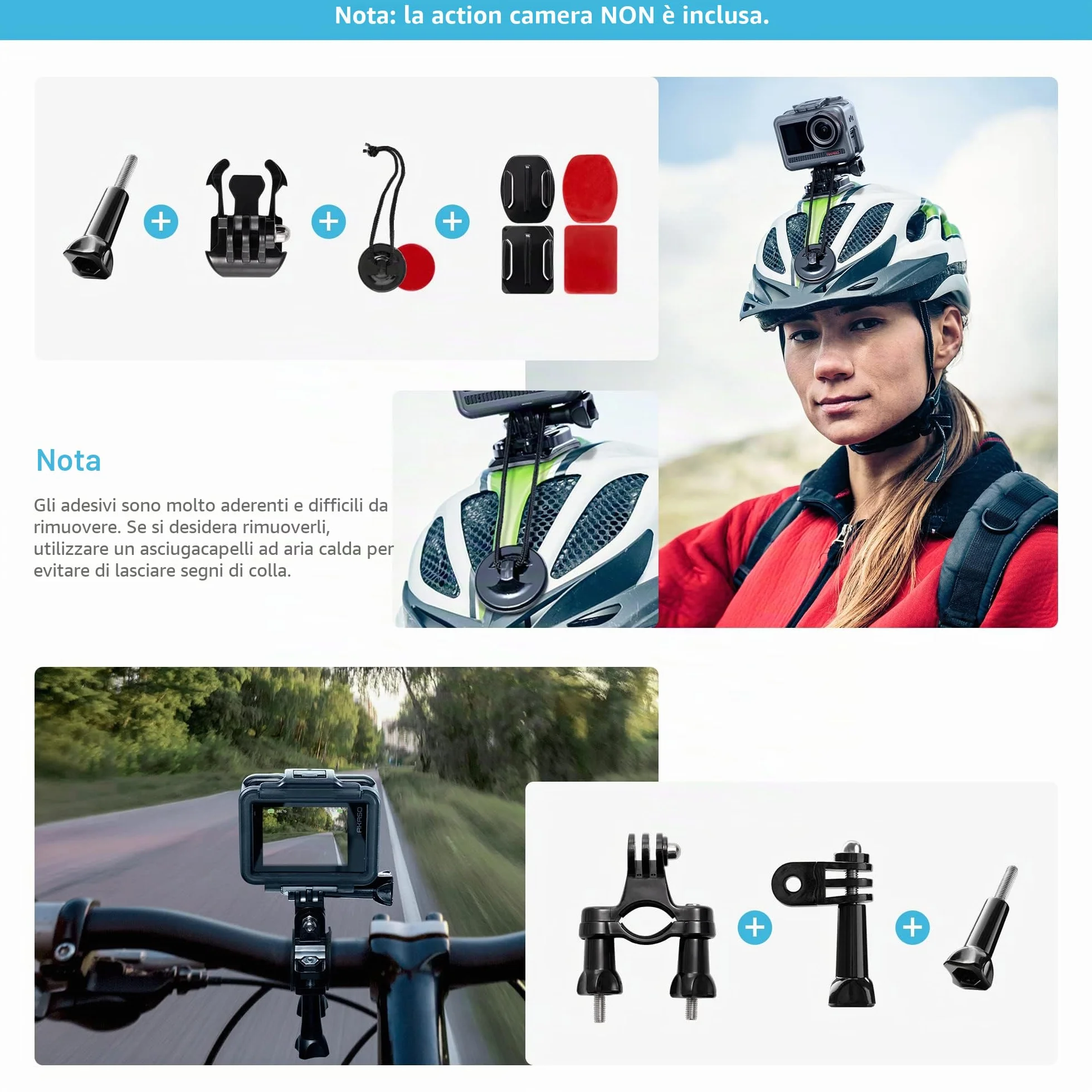AKASO Kit di Accessori per Action Cam Compatibile con GoPro Hero/ Insta360 DJI Vemont Victure APEMAN COOAU WOLFANG e Altro
