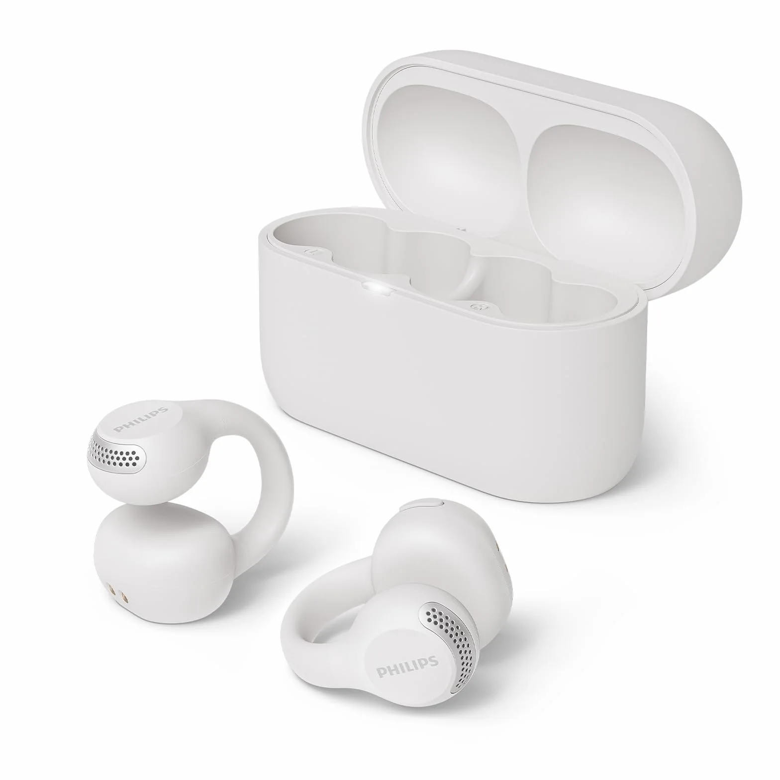 Philips TAQ2000WT auricolari ear-cuff True Wireless open-ear Multipoint Bluetooth - 28 ore di riproduzione, Ricarica tascabile, Chiamate chiare per spostamenti ed allenamento - Bianco