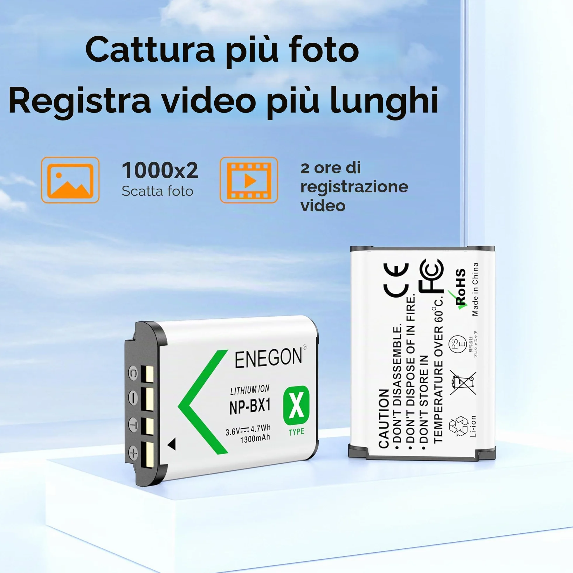 ENEGON NP-BX1 Kit Batteria (1300mAh Pacco da 2) e Caricatore LCD Compatibile con Sony NP-BX1, Sony ZV-1, Cyber-Shot DSC-RX100, DSC-RX100 II/III/M4/M5/M6/M7/Ⅳ/Ⅴ/Ⅵ/Ⅶ/VA, DSC-RX100M II, HDR-CX405
