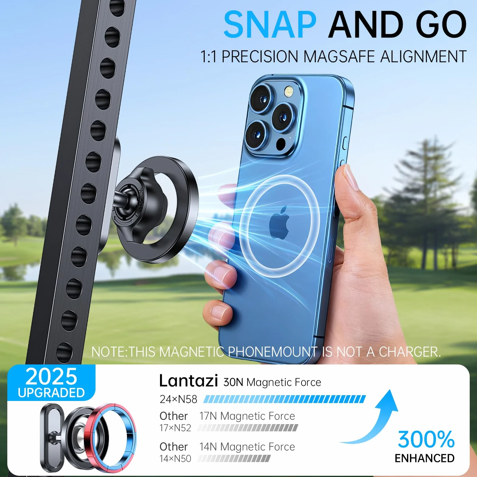 Supporto magnetico per telefono per golf, Supporto Telefono Auto per Magsafe compatibile con iPhone 17 Pro Max Air 16 Plus 15 14 adatto a EZGO, Club Car, Yamaha, accessori per carrello da golf