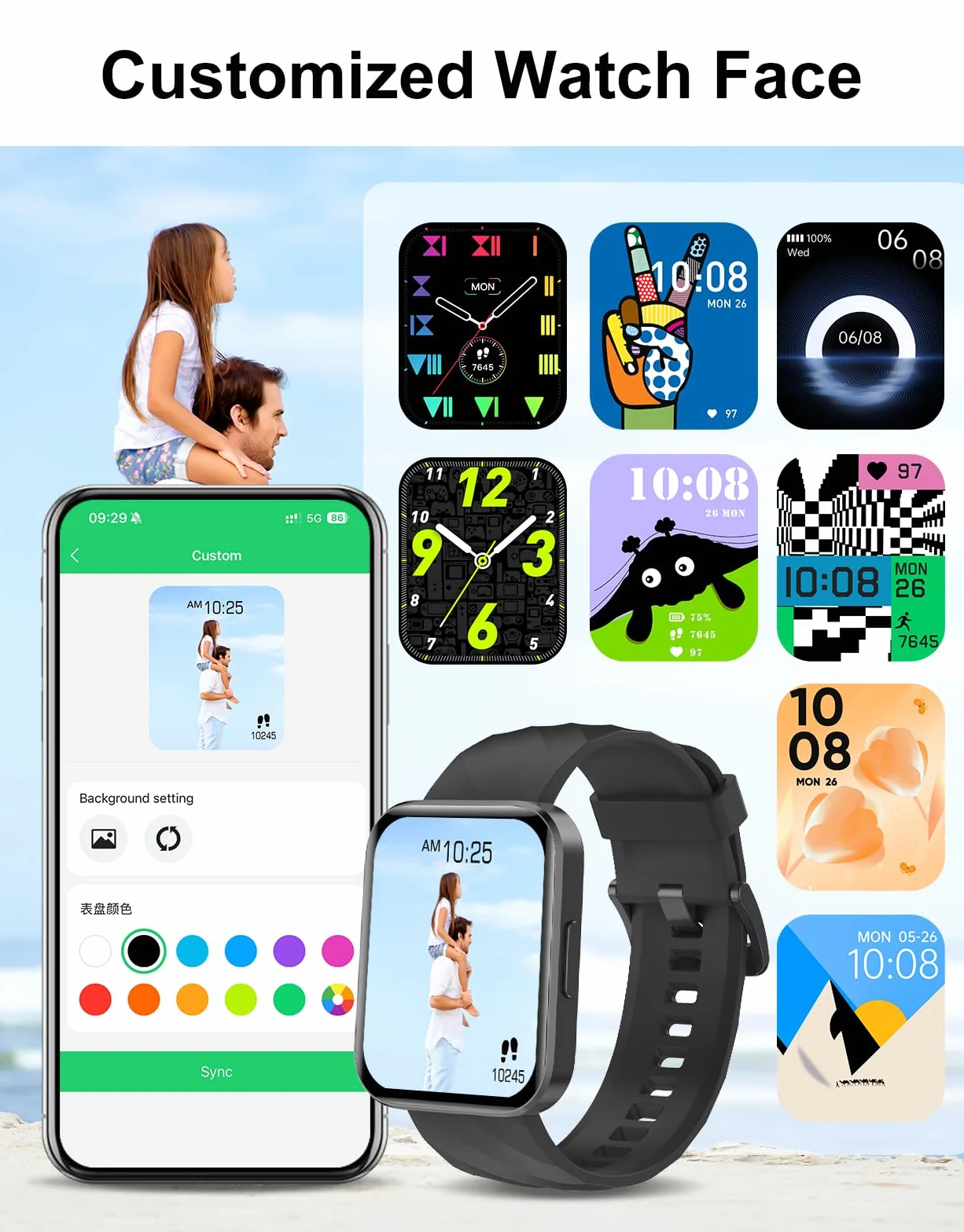 Smartwatch Uomo Donna Chiamate Bluetooth Smart Watch con Contapassi Cardiofrequenzimetro da Polso Saturimetro Orologio Fitness Notifice WhatsApp Impermeabile IP68 per Android iOS Nero
