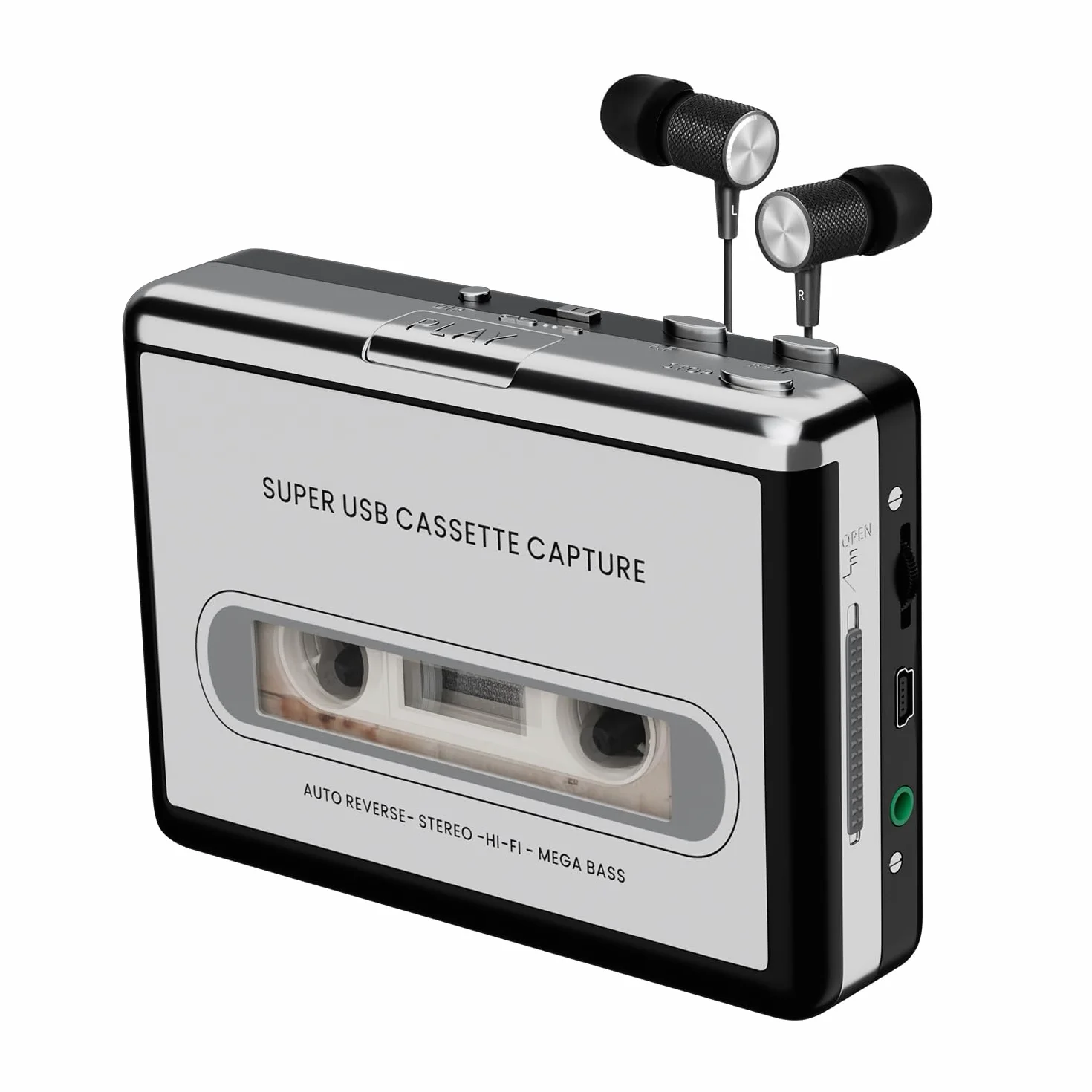Reshow Registratore a cassette portatile MP3 USB argento