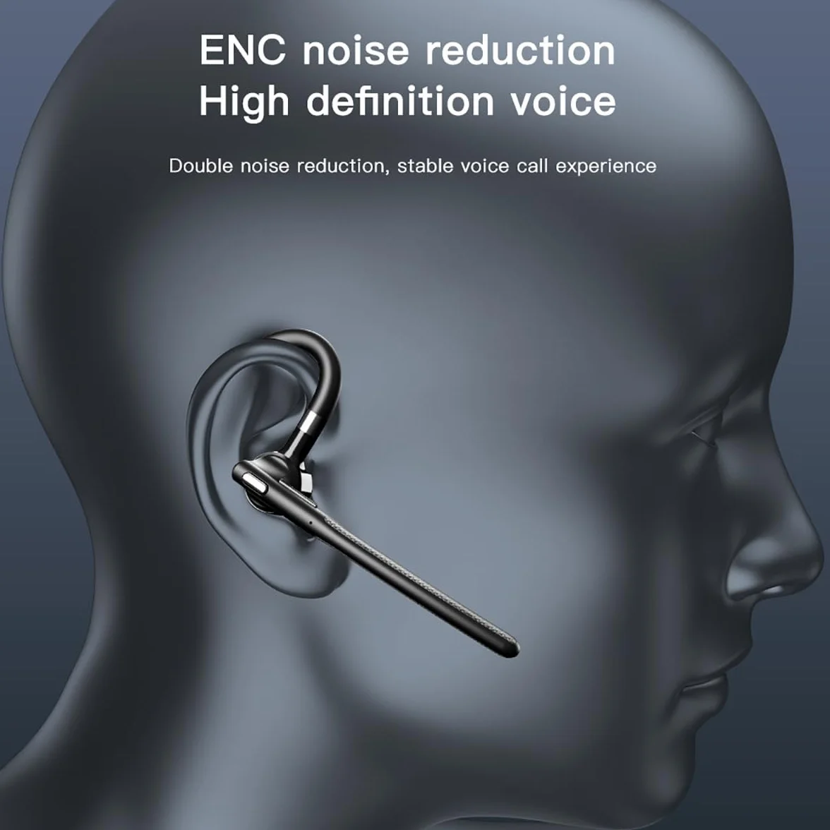 eppfun Auricolare Mono Bluetooth 5.4, Cuffia Mono Wireless con Cancellazione del Rumore Doppio Mic per Ufficio Lavoro Guida