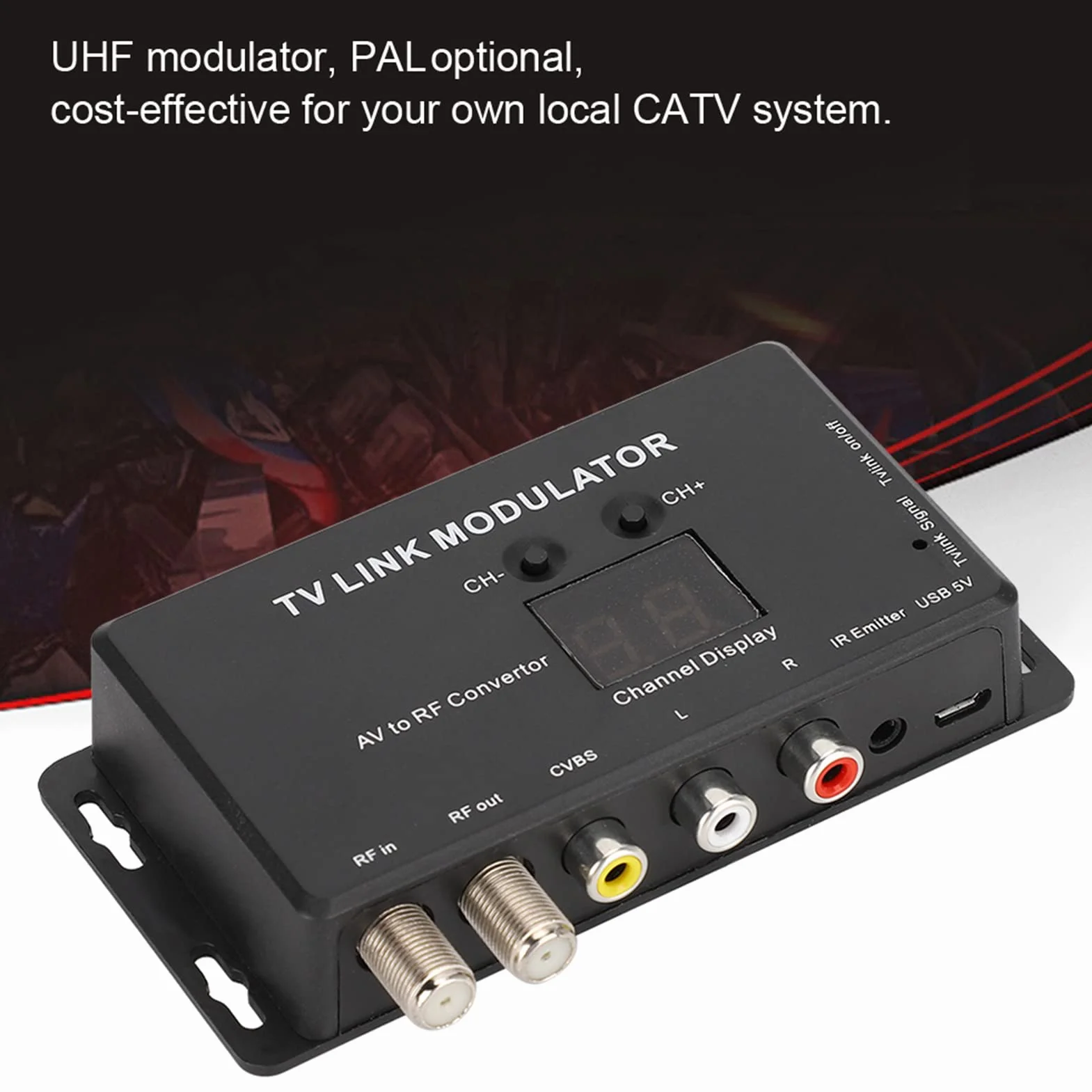 PUSOKEI Modulatore UHF Convertitore AV a RF Estensore IR Video TV Link PAL