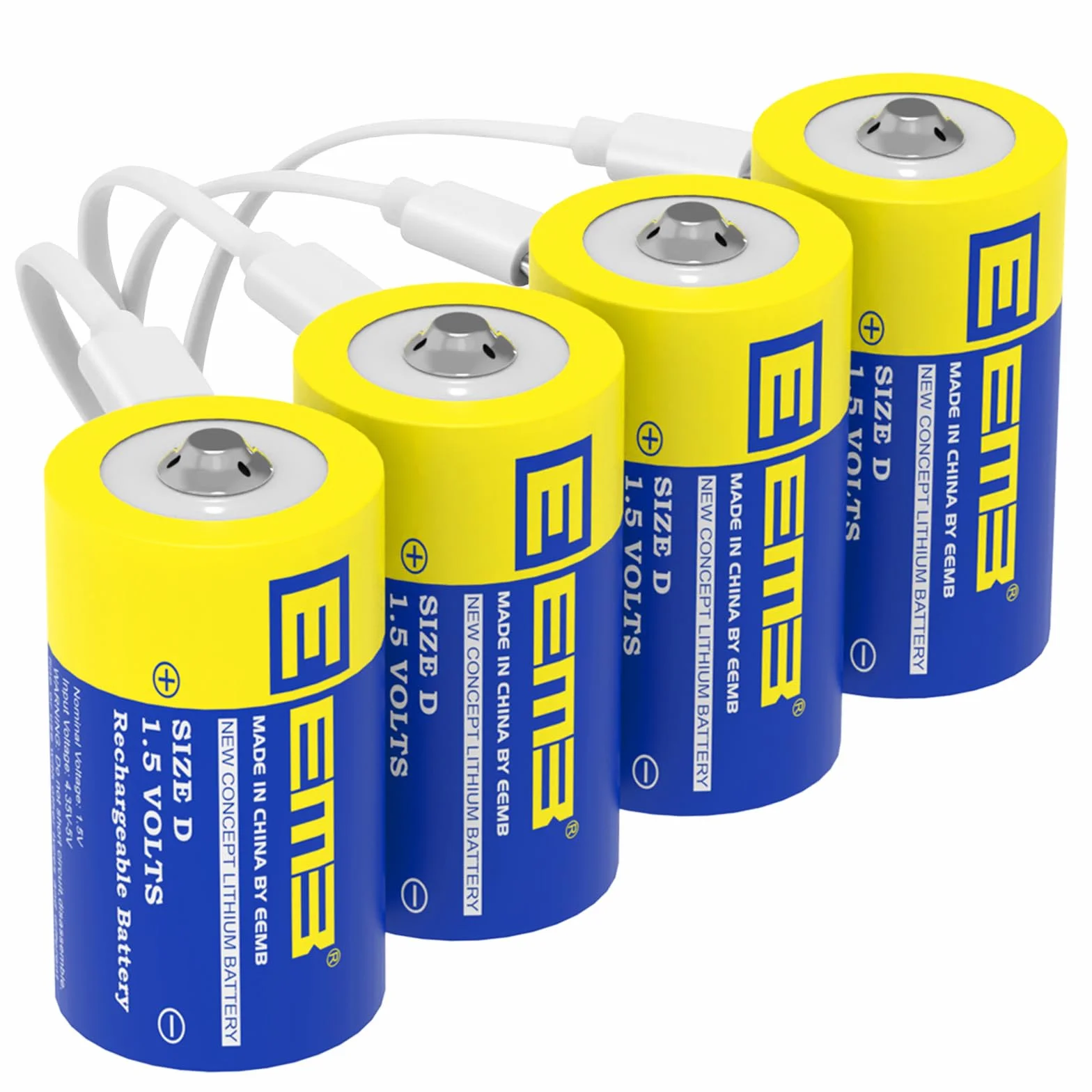 EEMB Confezione da 4 Batterie D Ricaricabili 1,5V, Alta Capacità 5550mWh, Pile Mono D al Litio con Cavo di Ricarica USB Tipo C, Batteria di Ricambio LR20 per Torce Elettriche e Radio