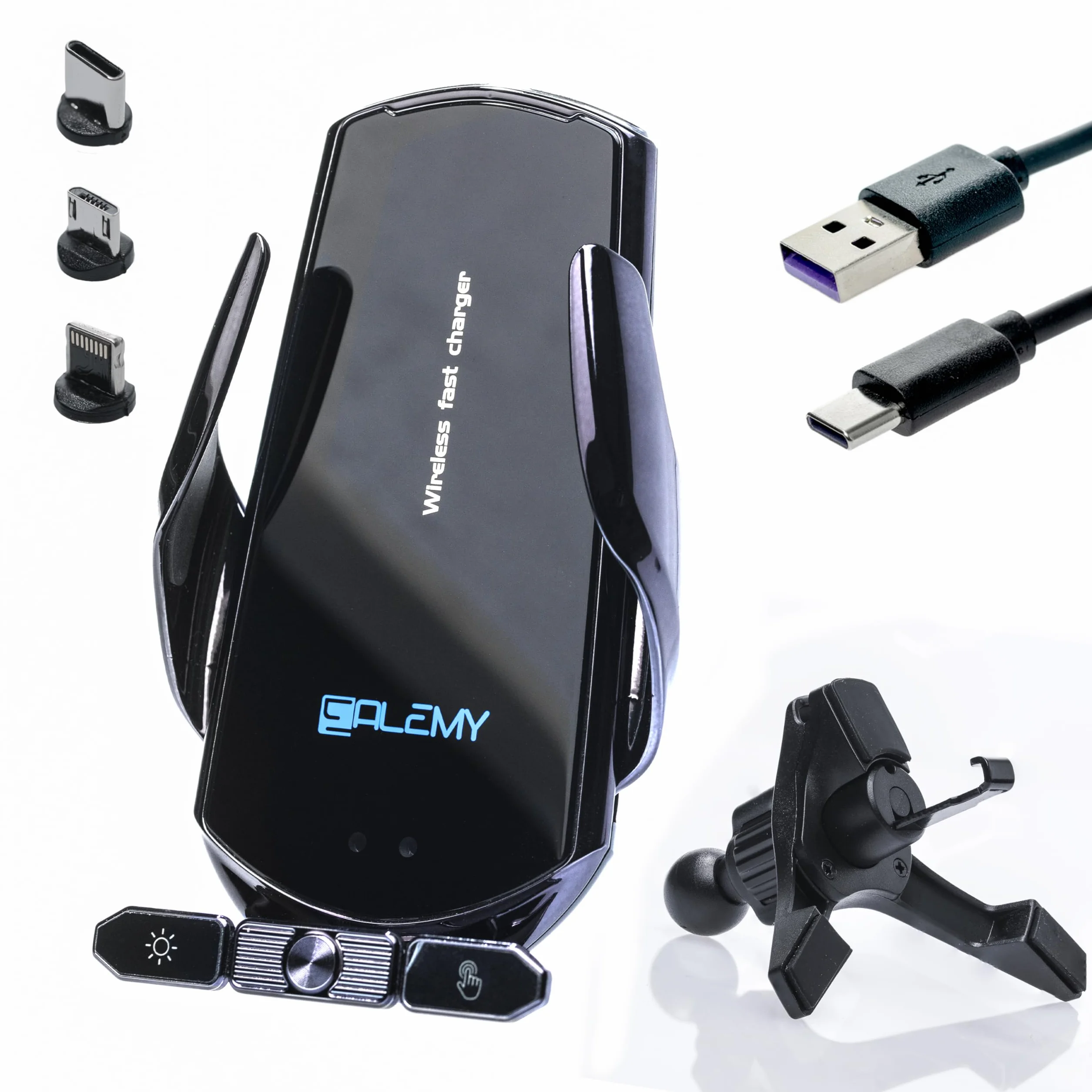 ALEMY DIGITAL Caricatore Wireless Auto, Porta Cellulare Auto, Supporto Telefono Per Auto Universale Con Ricarica e Auto Bloccaggio Con Rotazione Di 360°