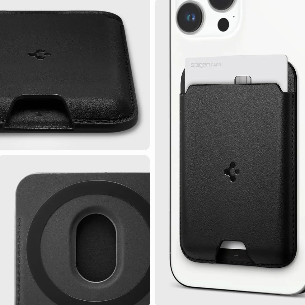 Spigen Valentinus Magfit Portafoglio (2 carte) MagSafe Wallet Magnetico Portacarte Compatibile con iPhone 17/16/15/14/13/12 Modelle, Accessori MagSafe - Nero