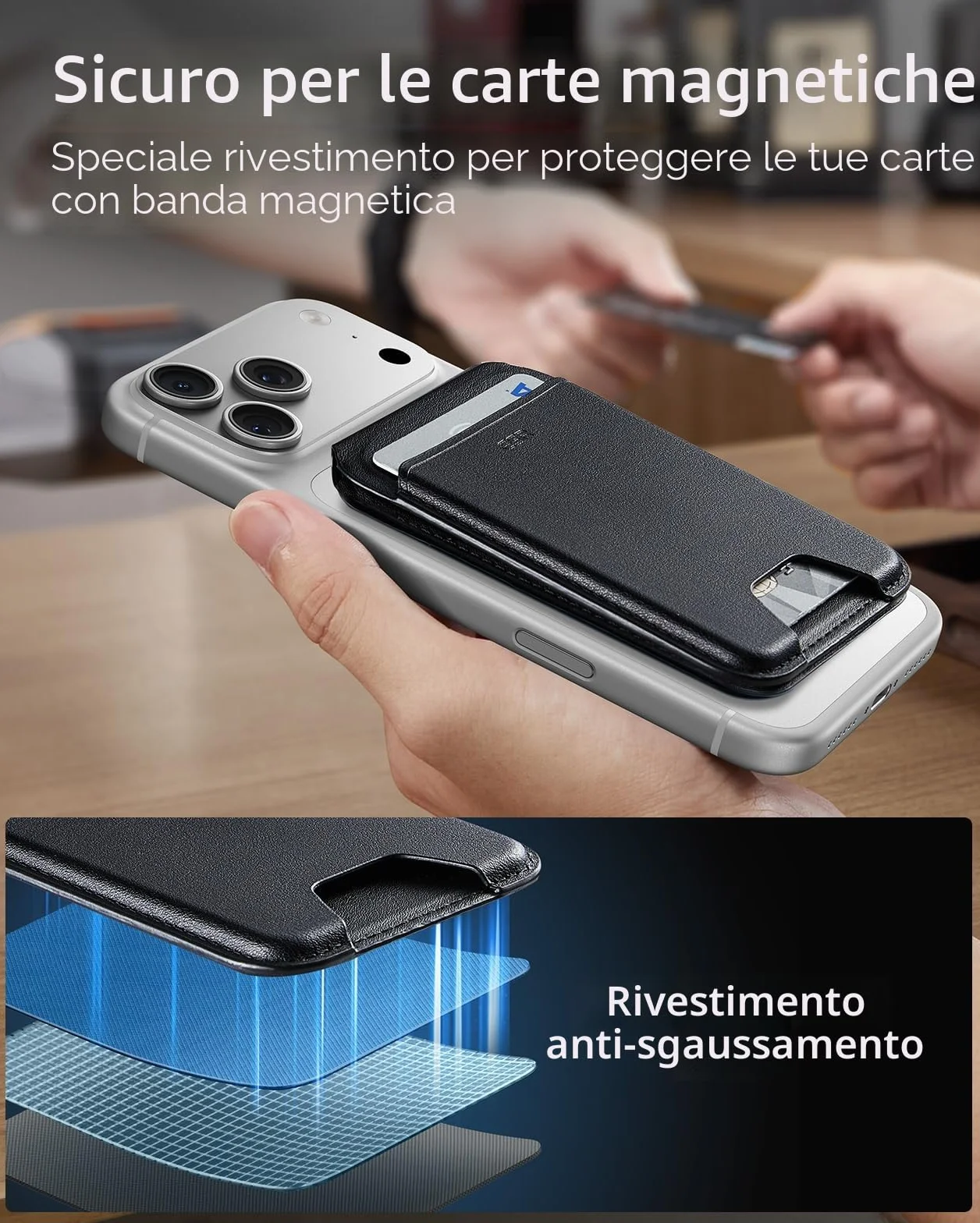 ESR Portafoglio con MagSafe, RFID Blocco, Supporto per 5 Carte, Pelle Vegana, Supporto Regolabile, Wallet per iPhone Serie 17e/17/16/15/14/13/12 e Alcuni Dispositivi Samsung, Non per 13/12 Mini,Nero