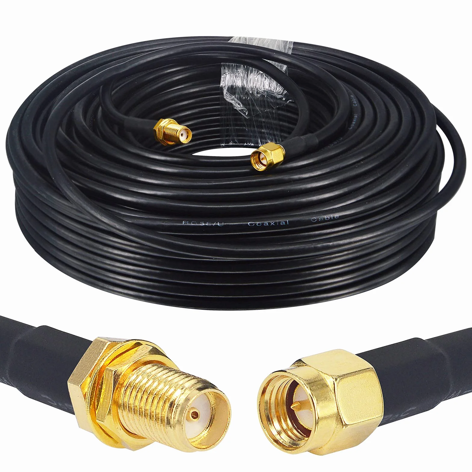 Cavo coassiale RG58 migliorato 30M - SMA maschio a femmina 50 Ohm - Estensione per antenna GPS 3G 4G LTE WiFi e radio bidirezionale (non per TV)