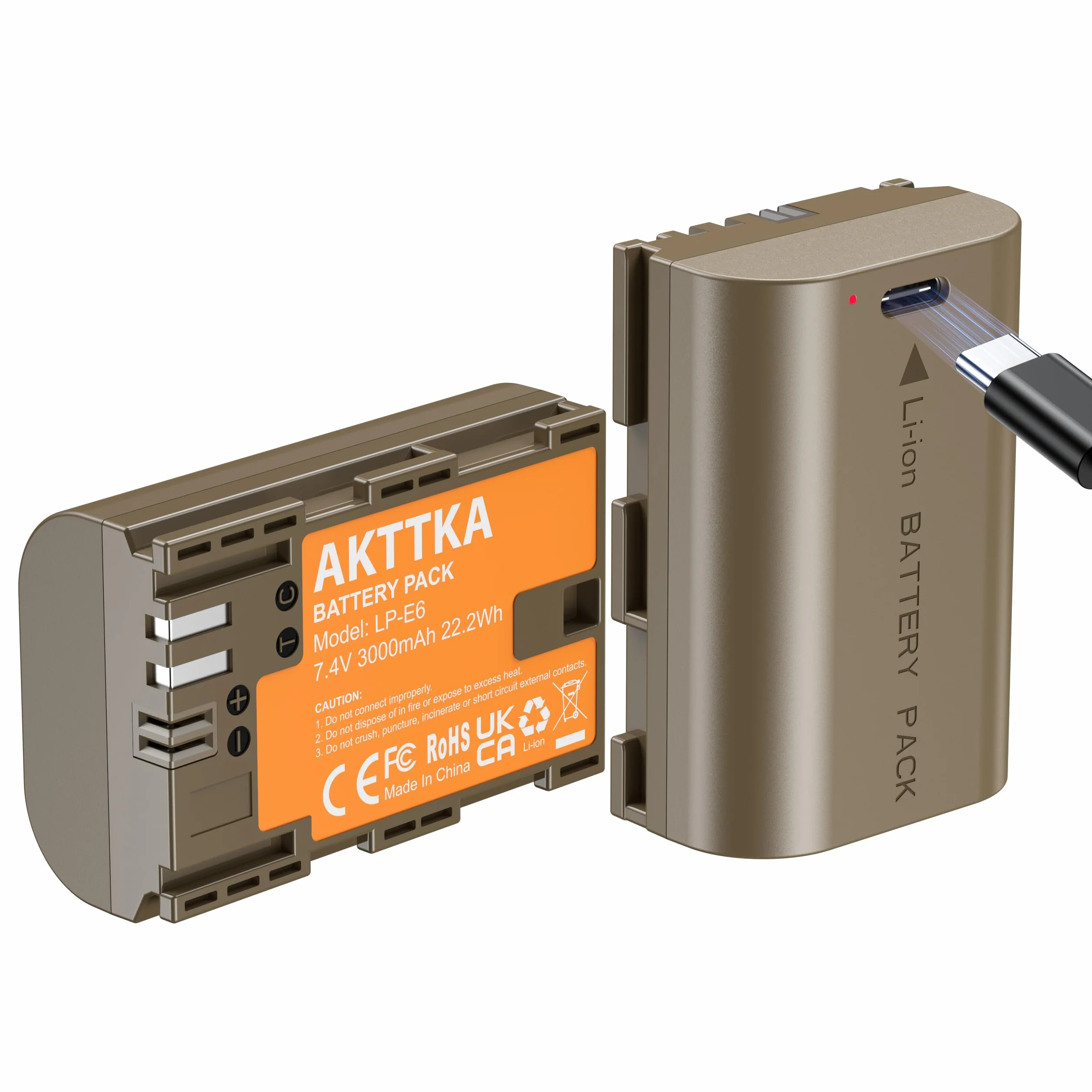 Batterie LP-E6 (2 pezzi) con cavo USB-C 2 in 1, 3000mAh, compatibili con Canon LP-E6/LP-E6N, EOS 5D II/III/IV, 6D/6D II, 7D/7D II, 60D/70D/80D/90D e altro