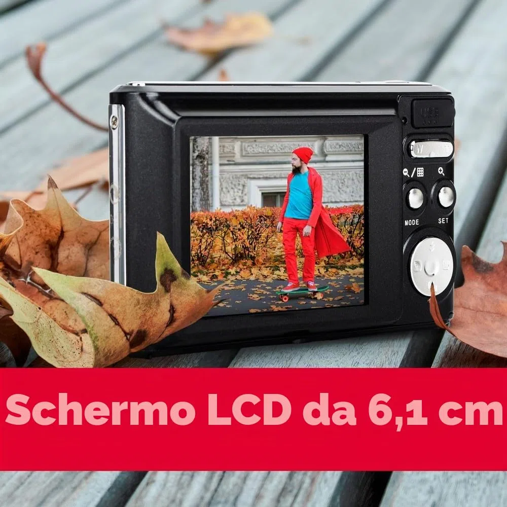 AgfaPhoto - Fotocamera Compatta Digitale 24MP - Realishot DC5500 - Schermo LCD 2,4" - Zoom Digitale 8X - Video HD 720p - Autofocus, Rilevamento Viso & Stabilizzazione - Batteria al Litio - Nero
