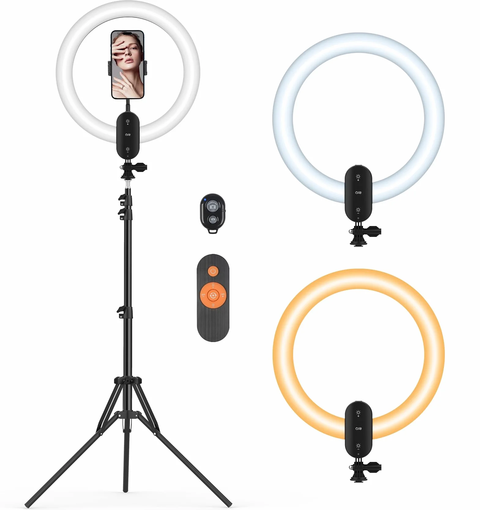 Unicucp 12'' Luce ad Anello LED con 160cm Treppiede Alto, Luce per Selfie con Potenza 2800mAh Ricaricabile, Ring Light con Porta Cellulare per TikTok, Trucco, Fotografia, Youtube e Video Selfie