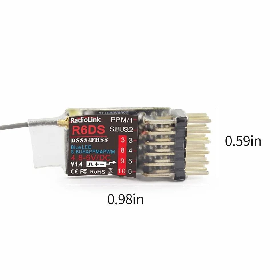 Radiolink R6DS 2.4GHz Ricevitore RC 6/10 canali SBUS/PWM/PPM per droni aereo fisso Wing
