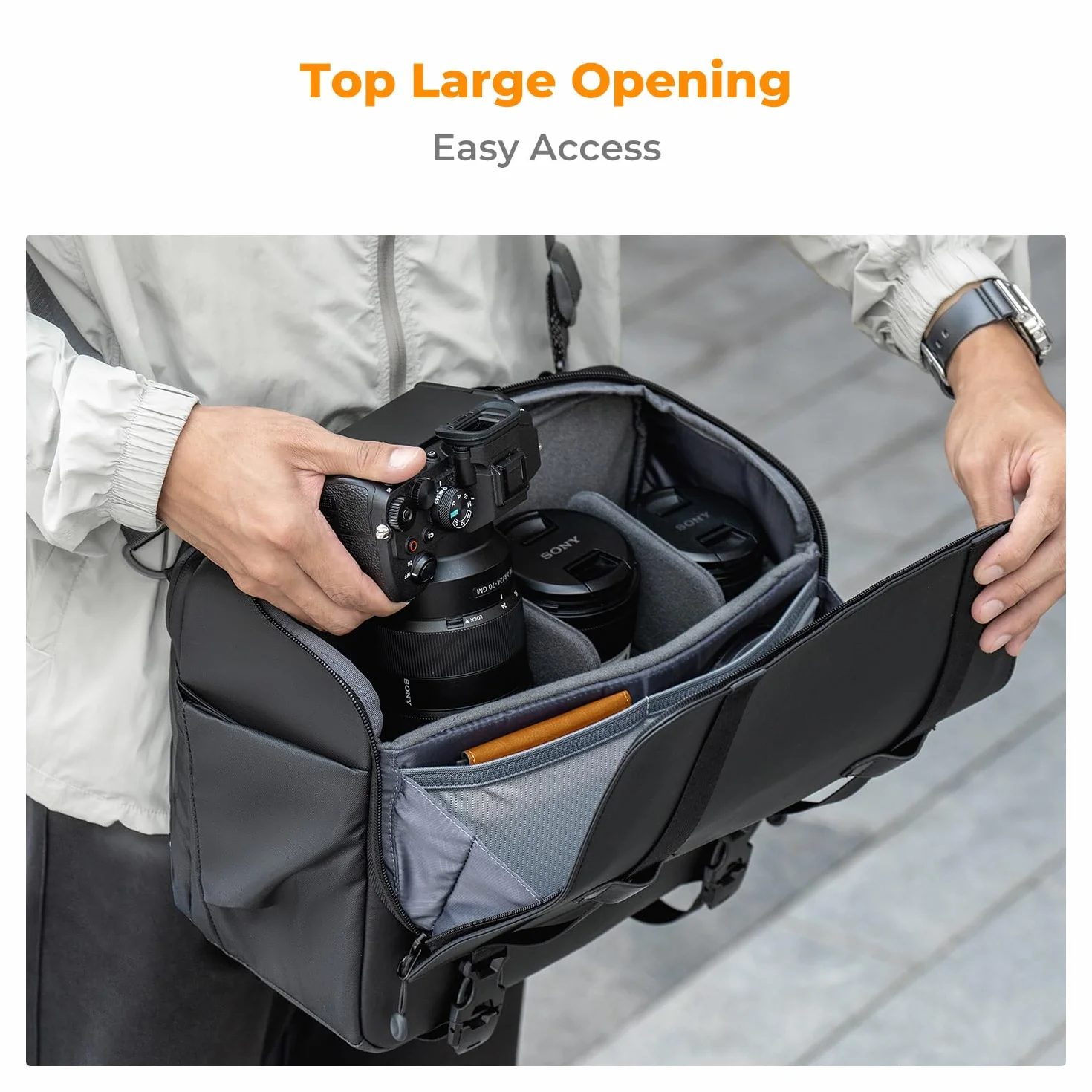 K&F CONCEPT Borsa per fotocamera, Borse fotografico con scomparto per laptop/supporto per treppiede/tracolla regolabile custodia per fotocamera impermeabili compatibili con DSLR/SLR/Obiettivo