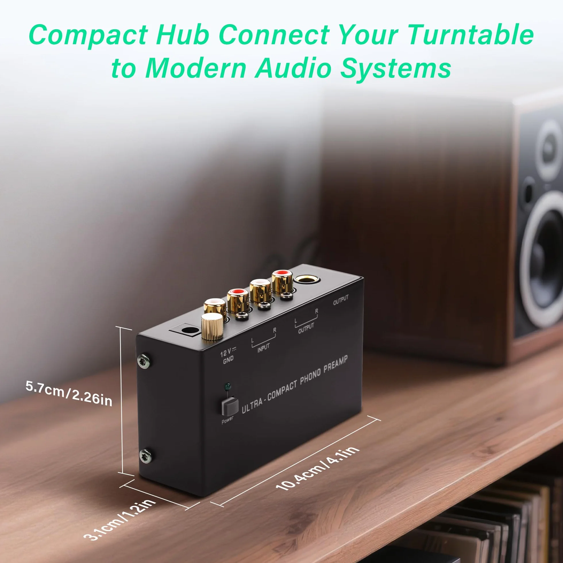 SinLoon PP400P Phono Preamp z podwójnym wyjściem RCA i ¼ cala, przełącznik zasilania, niski poziom szumów, czarny
