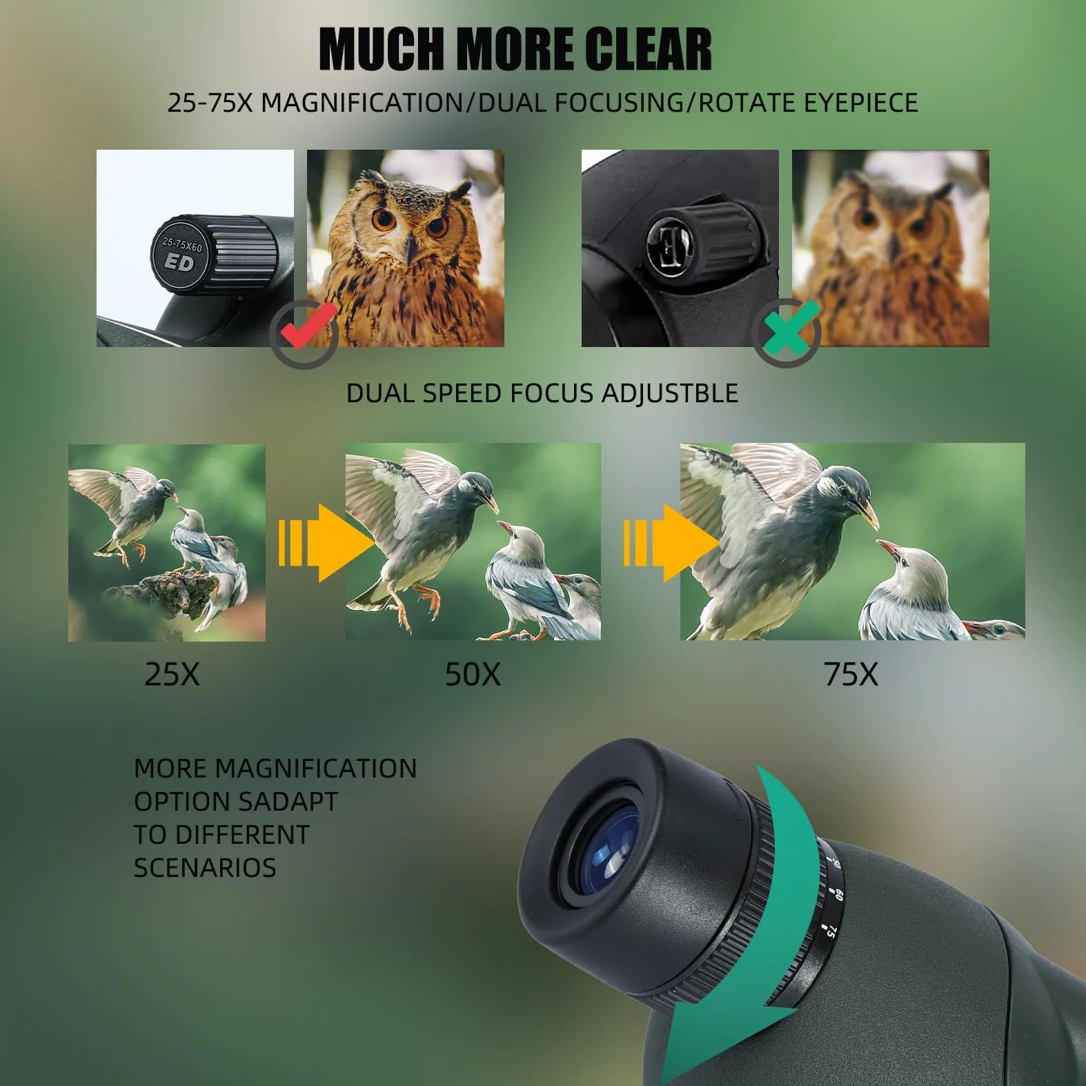 Cannocchiale con Treppiede, Borsa per il Trasporto e Adattatore per Smartphone - Cannocchiale Monoculare Impermeabile per Birdwatching, Tiro a segno, Tiro con Arco, Caccia (75G)