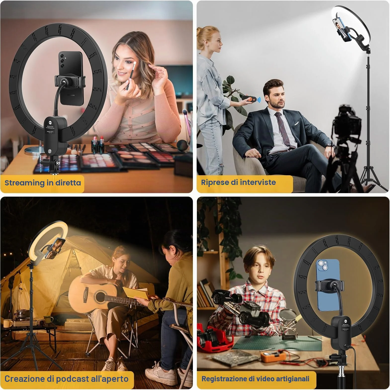 Unicucp 12'' Luce ad Anello LED con 160cm Treppiede Alto, Luce per Selfie con Potenza 2800mAh Ricaricabile, Ring Light con Porta Cellulare per TikTok, Trucco, Fotografia, Youtube e Video Selfie