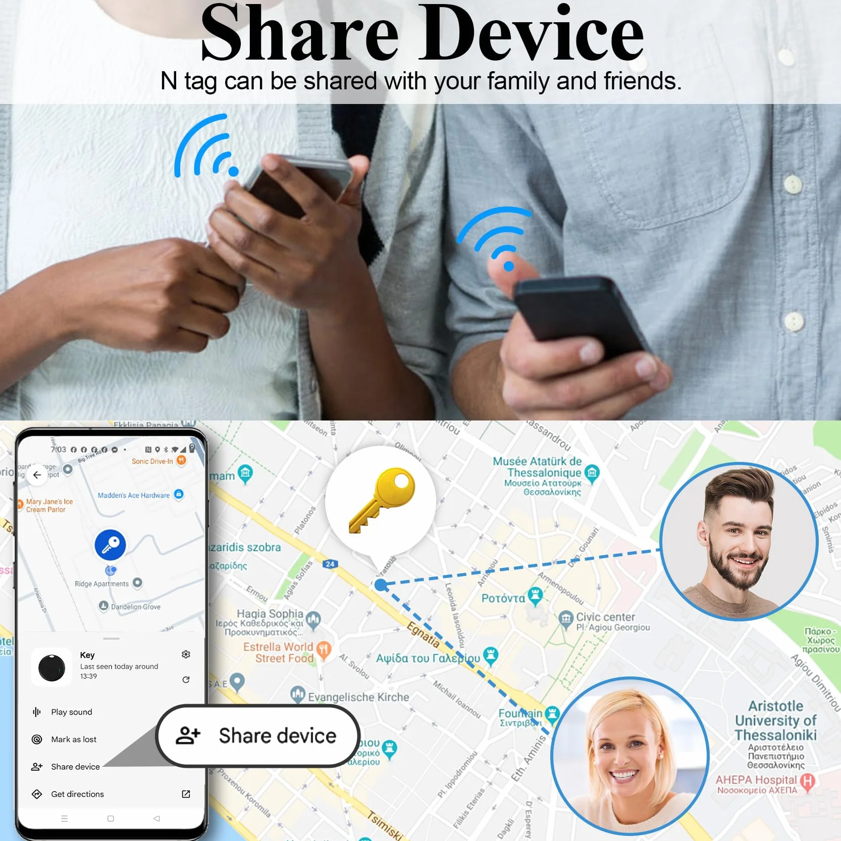 Air Tracker Android, 2 PCS Smart Tracker Localizzatore Chiavi Compatibile con Trova Dispositivo(Solo Android), Bluetooth Tracker Tag Compatibile per Portafogli,Chiavi,Zaini (Nero)