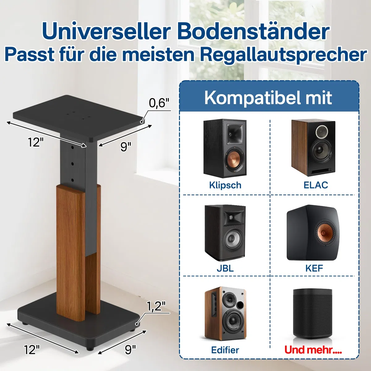 Supporti per altoparlanti regolabili in altezza adatti alla maggior parte dei satelliti, supporti per Klipsch, Edifier, Yamaha e JBL Bookshelf, capacità di carico di 50 libbre e clip per cavi.