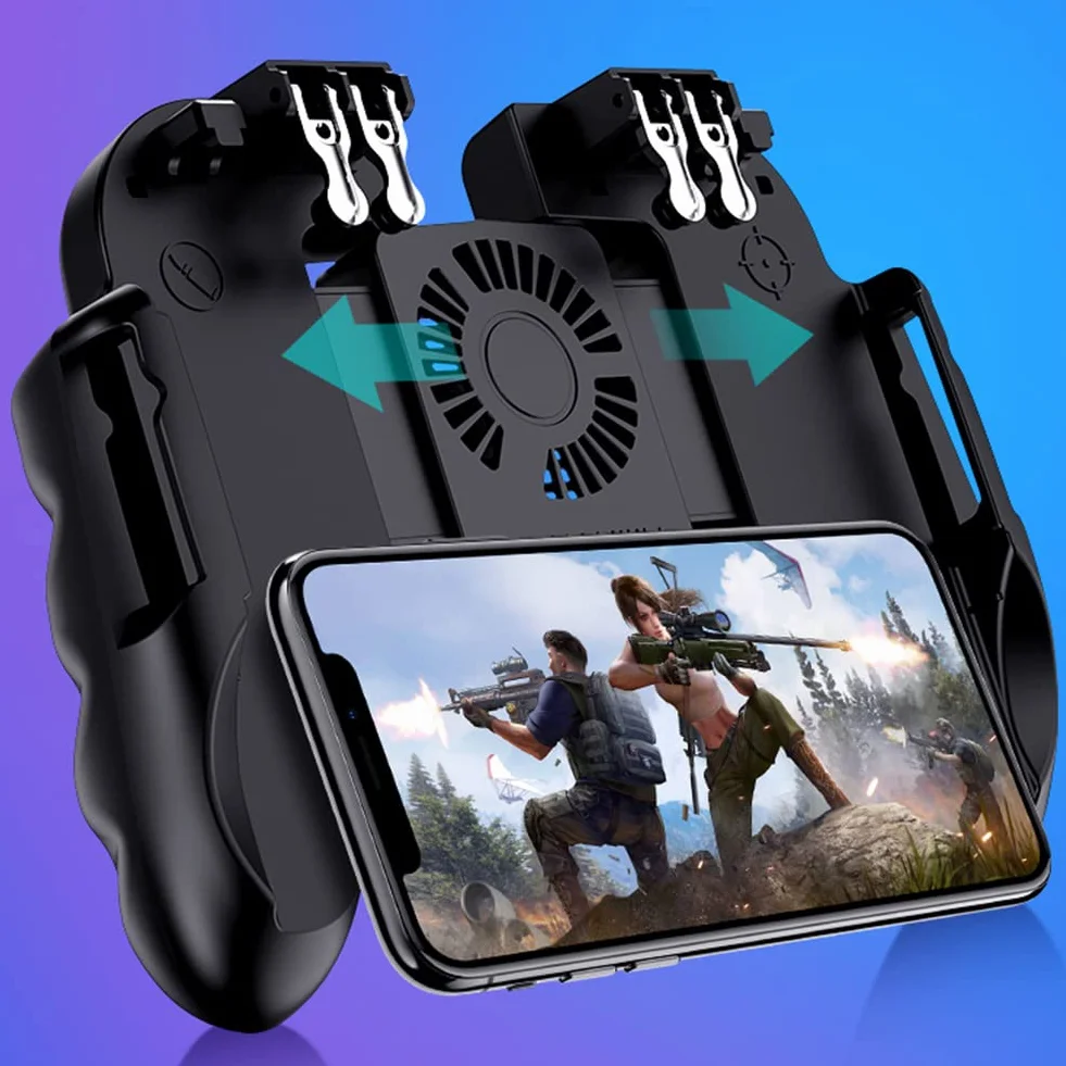 Mobile Controller con Fan Ventola Raffreddamento, Joystick Smartphone Trigger 6 Finger Gamepad L1 R1 L2 R2 per PUBG COD Compatibile con Telefono Cellulare iPhone iOS Android