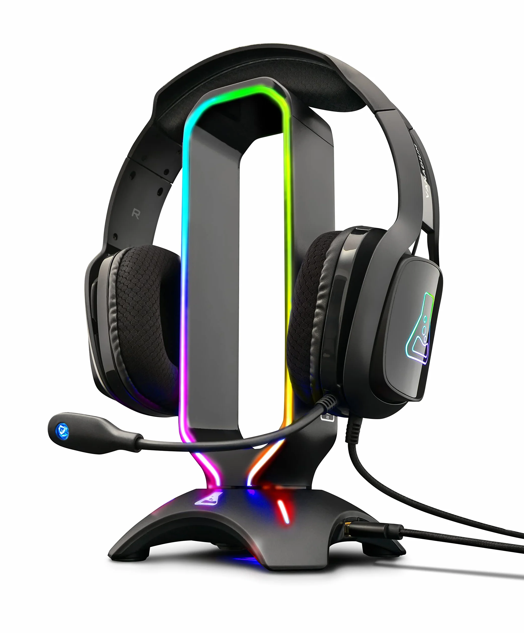 The G-Lab K-Stand RADON Supporto per Cuffie da Gioco RGB USB HUB Base Antiscivolo Nero