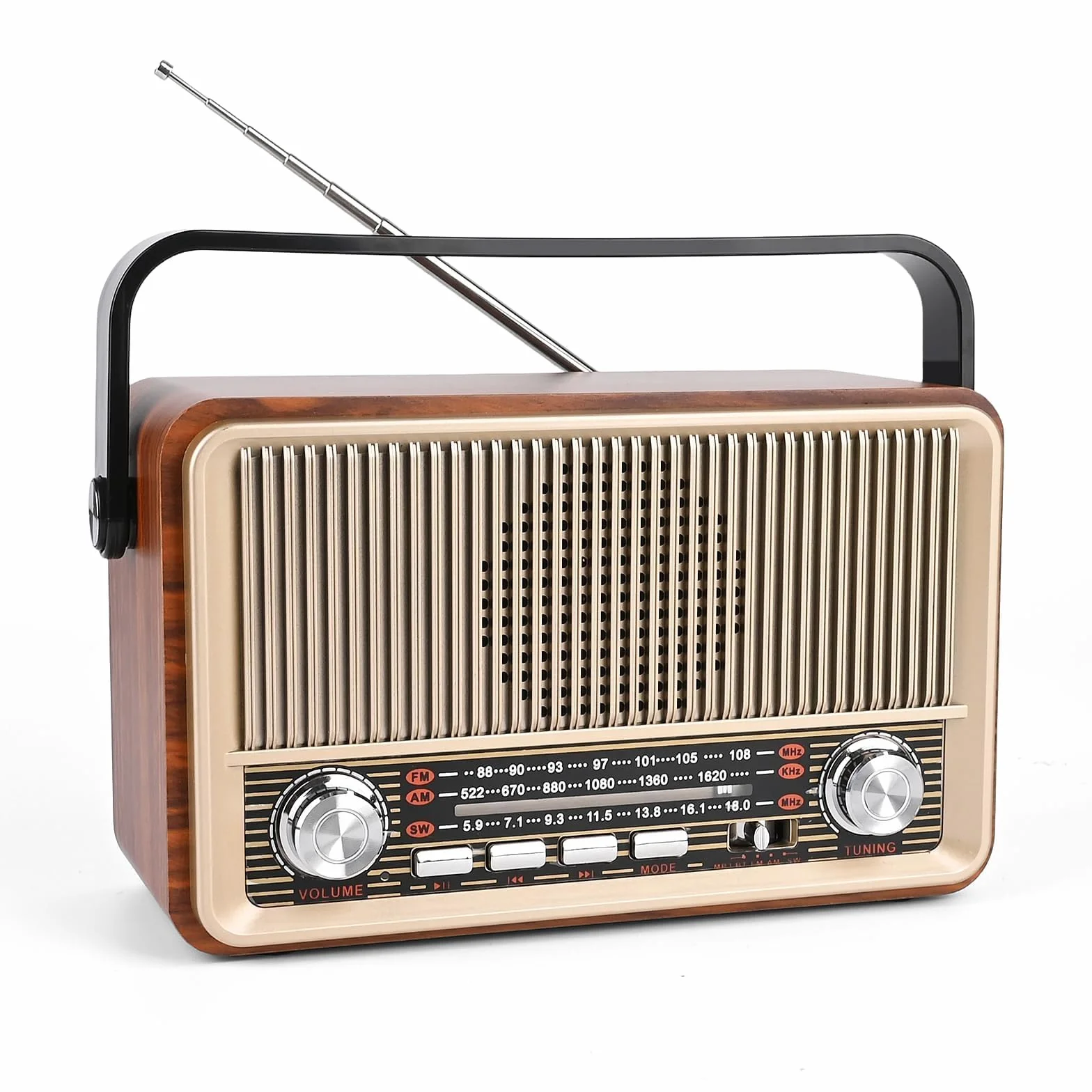 Radio Vintage Bluetooth Altoparlante Portatile con Lettore USB/TF/AUX Batteria Ricaricabile