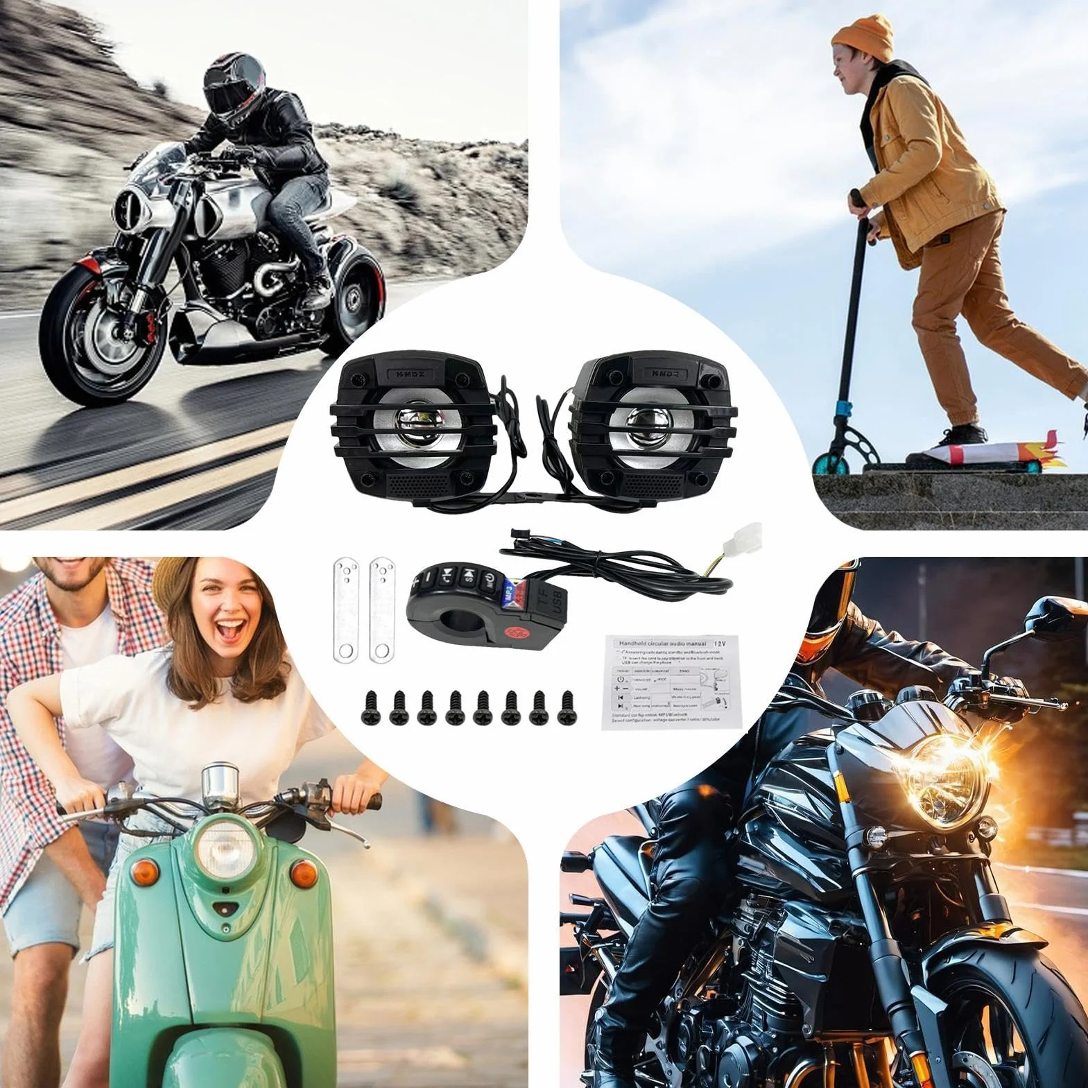 Radio per moto, altoparlante da manubrio, altoparlante audio per montaggio al manubrio, impianto stereo Hi-Fi, di amplificazione audio resistente alle intemperie, per uomo e donna