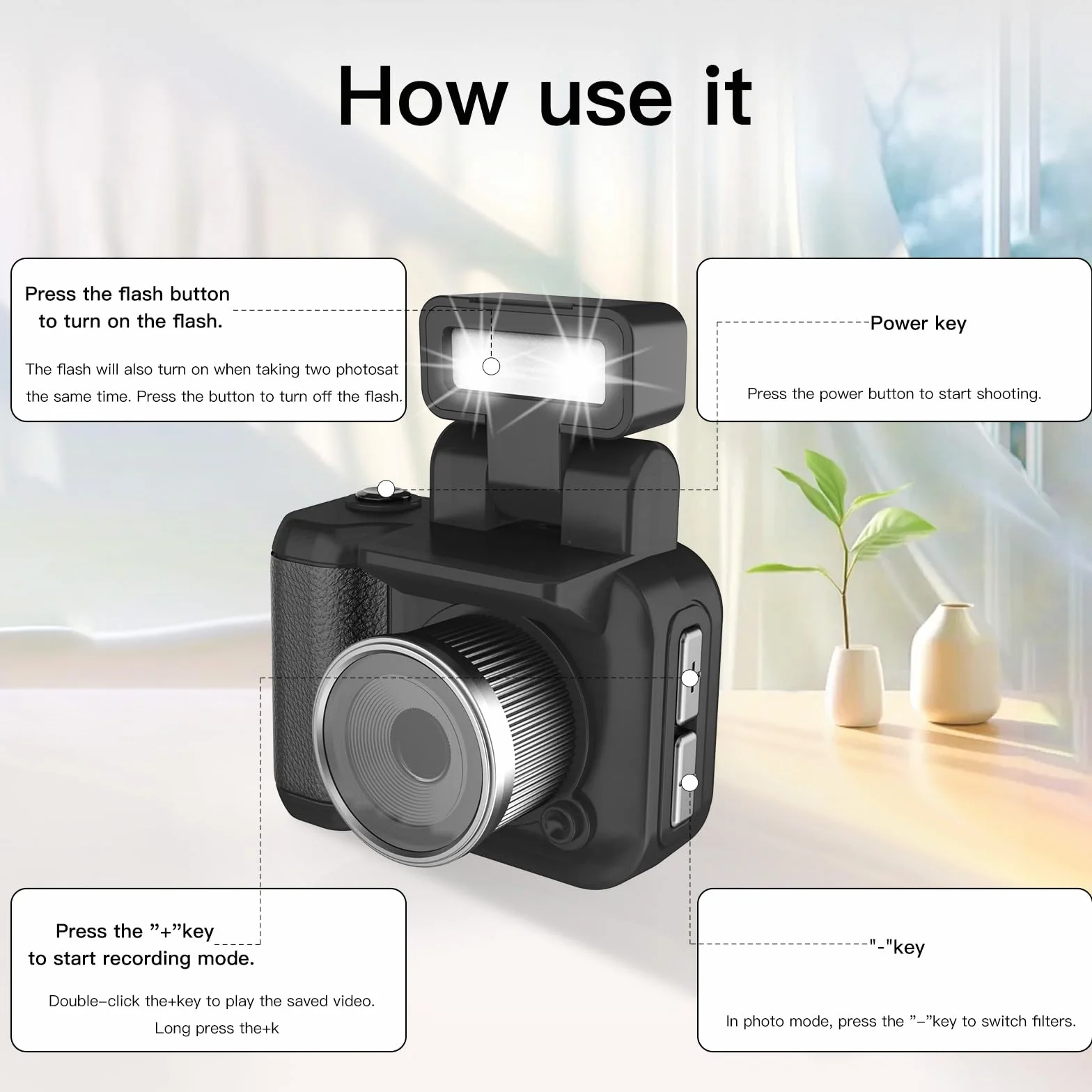 Mini Fotocamera Digitale Compatta 1080P, Mini Fotocamera Portachiavi con Schermo 1.4" e Luce LED, macchina fotografica vintage per Viaggi, Vlogging e Regalo di Laurea (Scheda SD 32GB Inclusa)