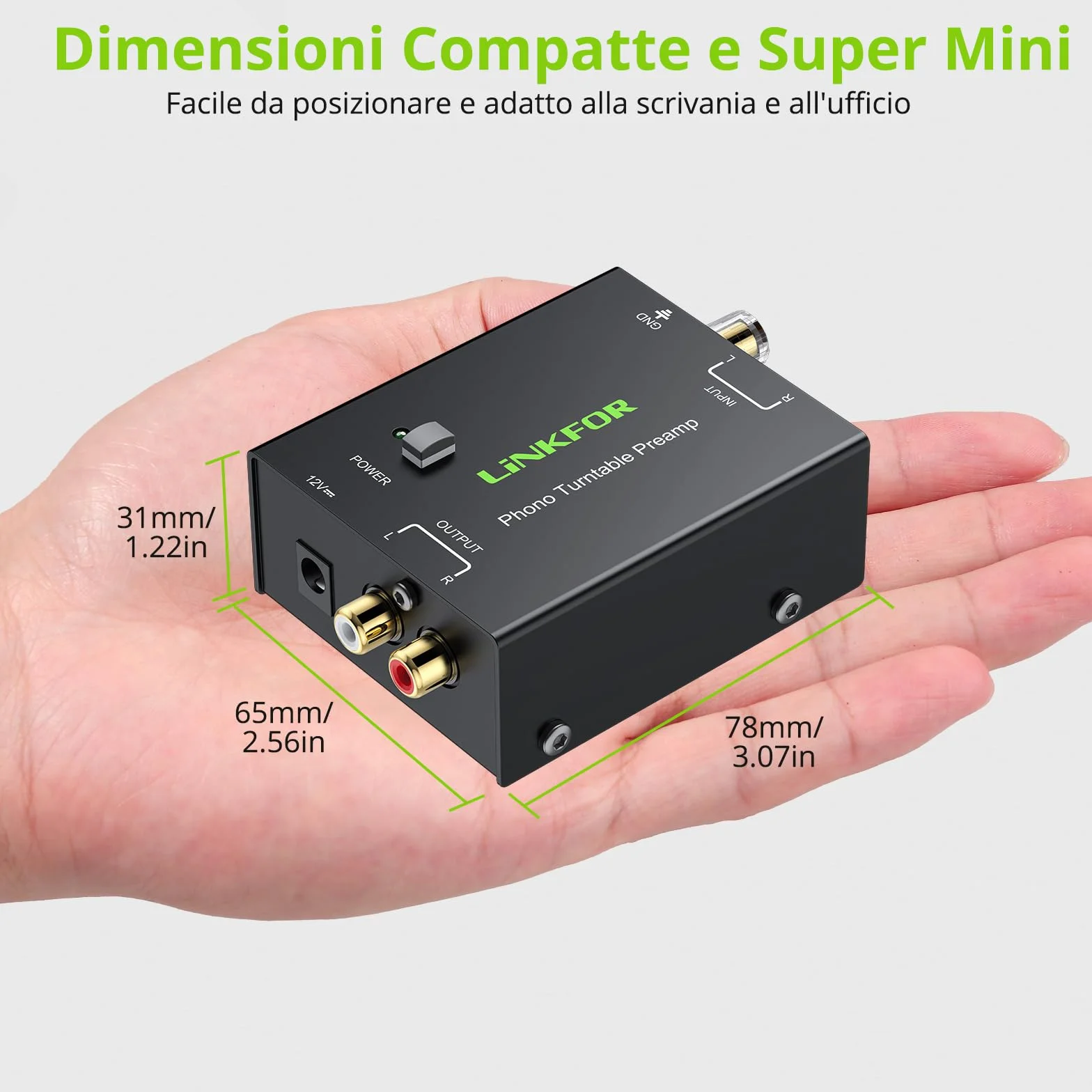 LiNKFOR PP900 Preamplificatore Fono Giradischi RCA Ingresso Uscita 12V 1A Mini Audio Stereo Metallo Basso Rumore
