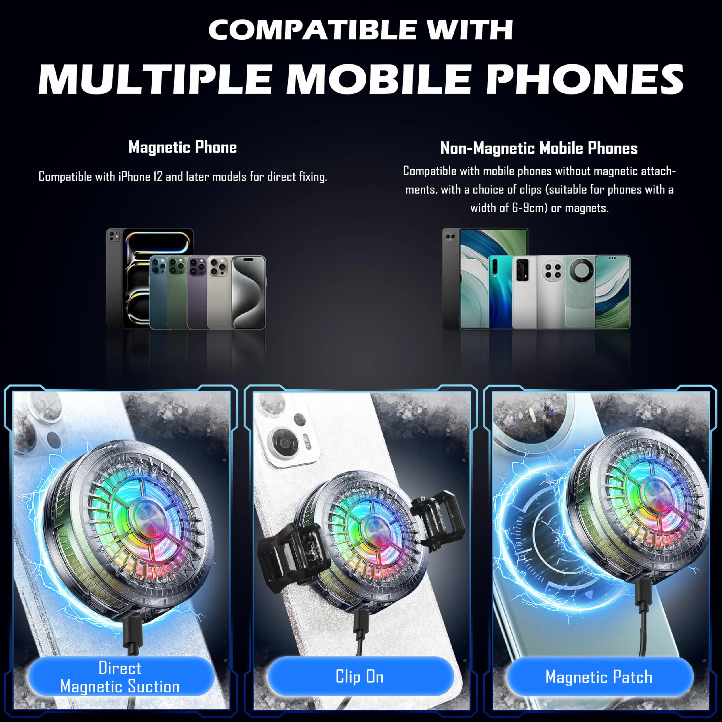 auvstar Raffreddatore Telefono Magnetico, 20W a Semiconduttore, Raffreddamento 15s Fino a 0℃, 50g Ultra Leggero, 2 Livelli per Gaming Streaming, Compatibile iPhone Android 4-7,5 Pollici