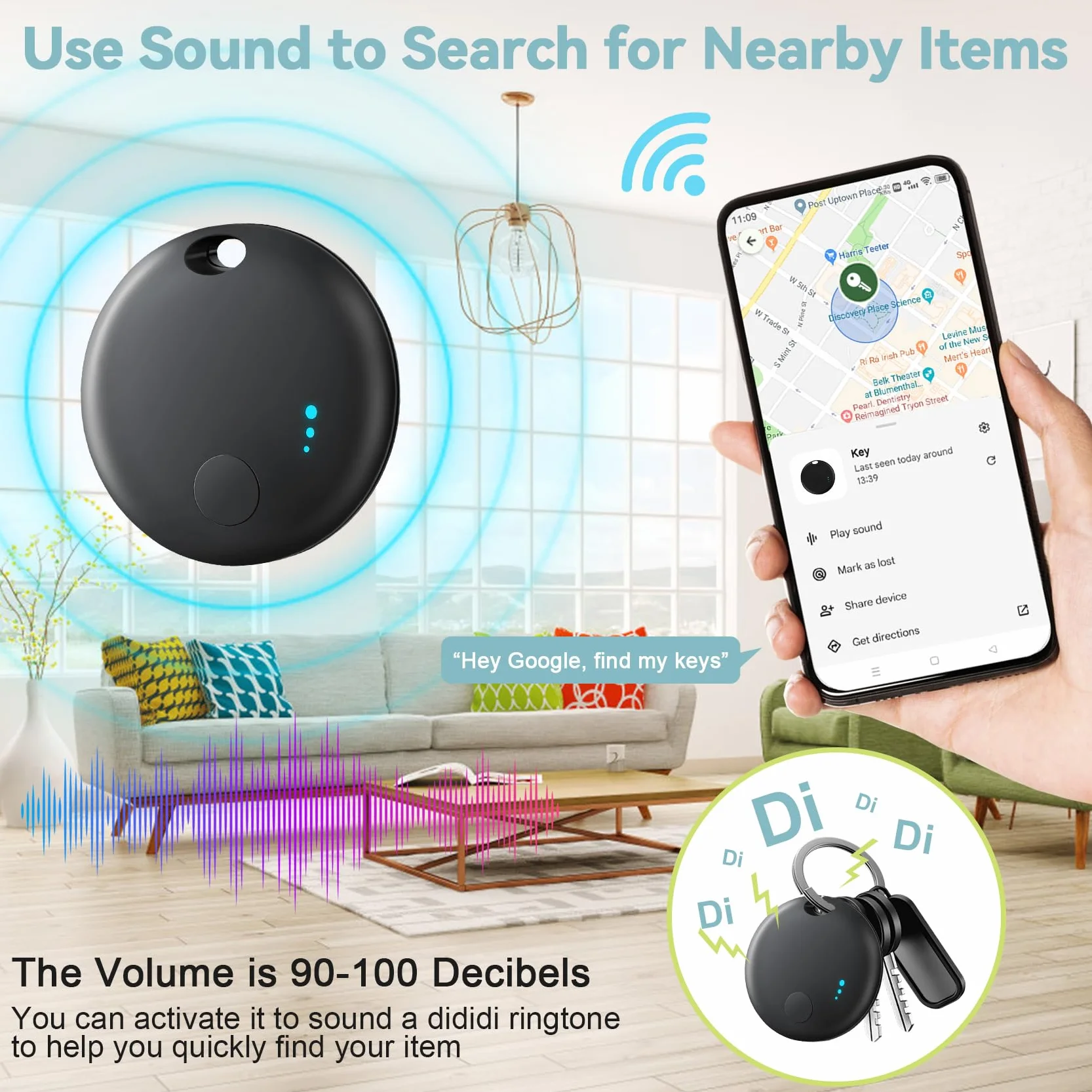 Air Tracker Android 4 PCS Smart Tracker Tag GPS Localizzatore Chiavi Bluetooth Tracker Portafogli Zaini Animale Nero