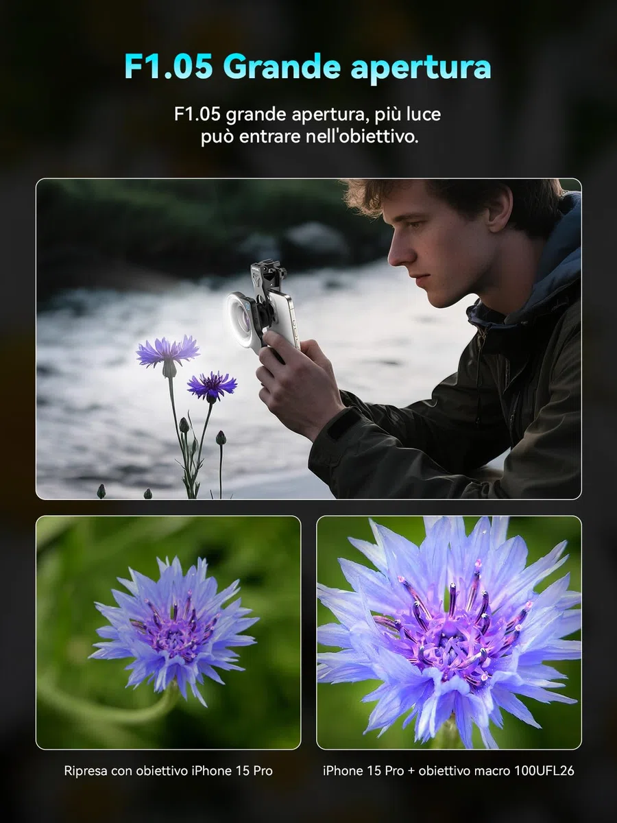 APEXEL 100Ultra Macro Obiettivo con Luce ad Anello, Versione Migliorata dell'Obiettivo per iPhone Samsung, Pixel