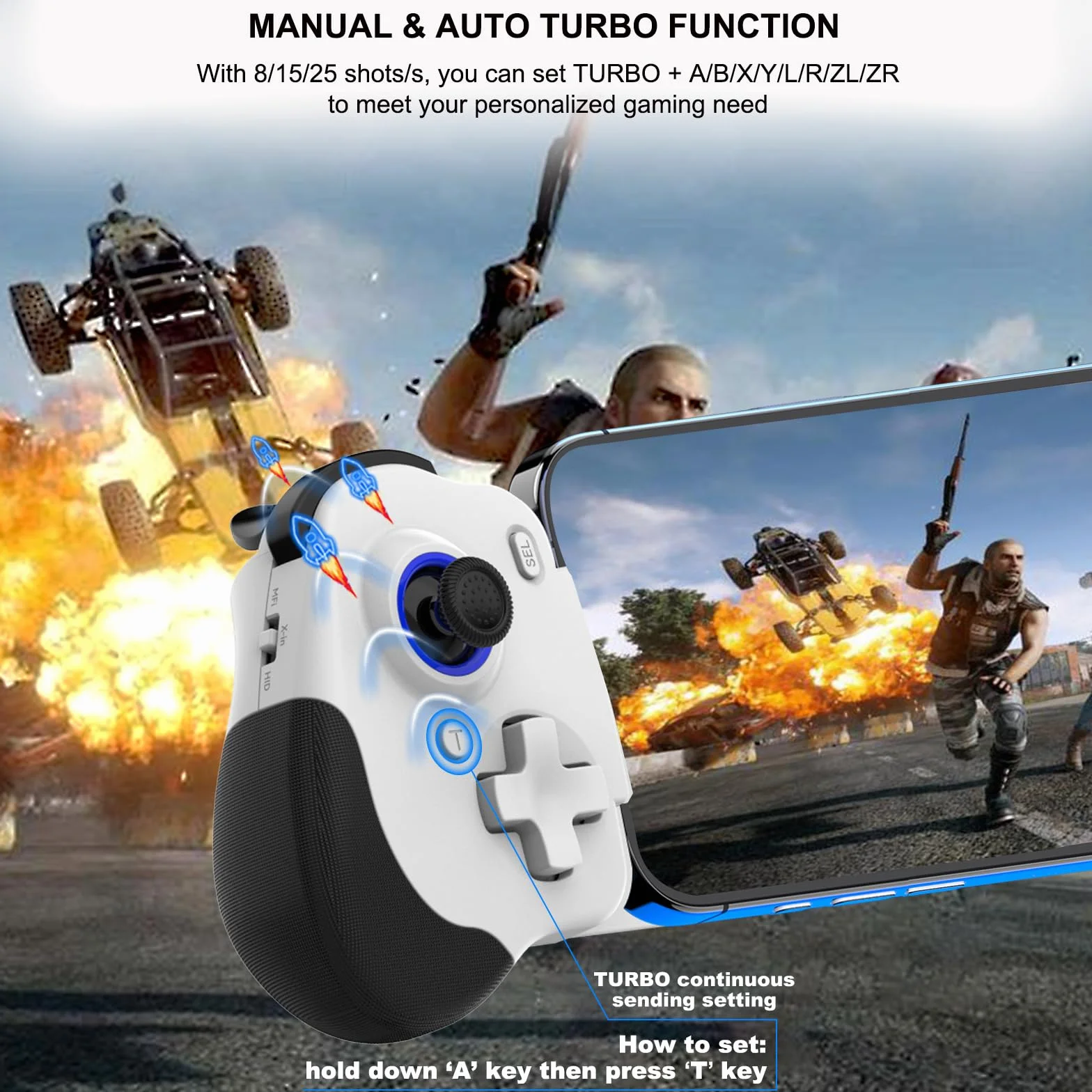Controller da gioco mobile USB-C per iPhone 15 / iPhone 16 Series e Android, Gamepad per gioco remoto PS per PS5/PS4/Xbox/PC, Cloud Gaming, Joystick Hall/Grilletti Hall, COD, PUBG (Bianco)
