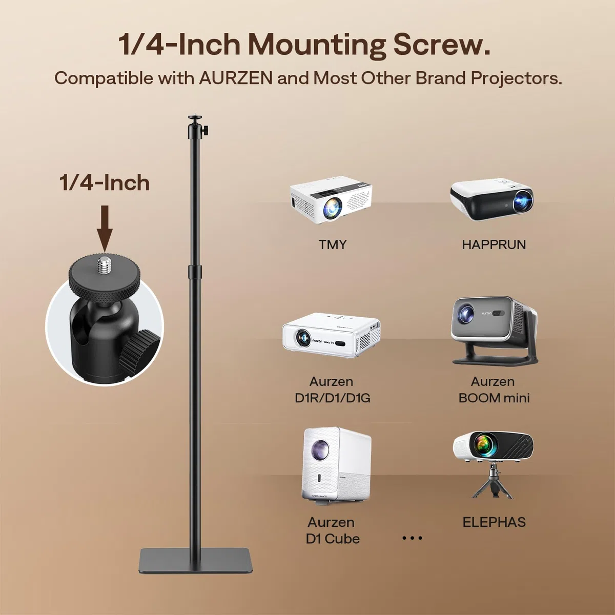 Aurzen Supporto regolabile per proiettori, altezza 43,9-110 cm, compatibile con TMY, HAPPRUN, Yaber, Epson e la maggior parte dei proiettori, vite da 1/4", ideale per proiettori