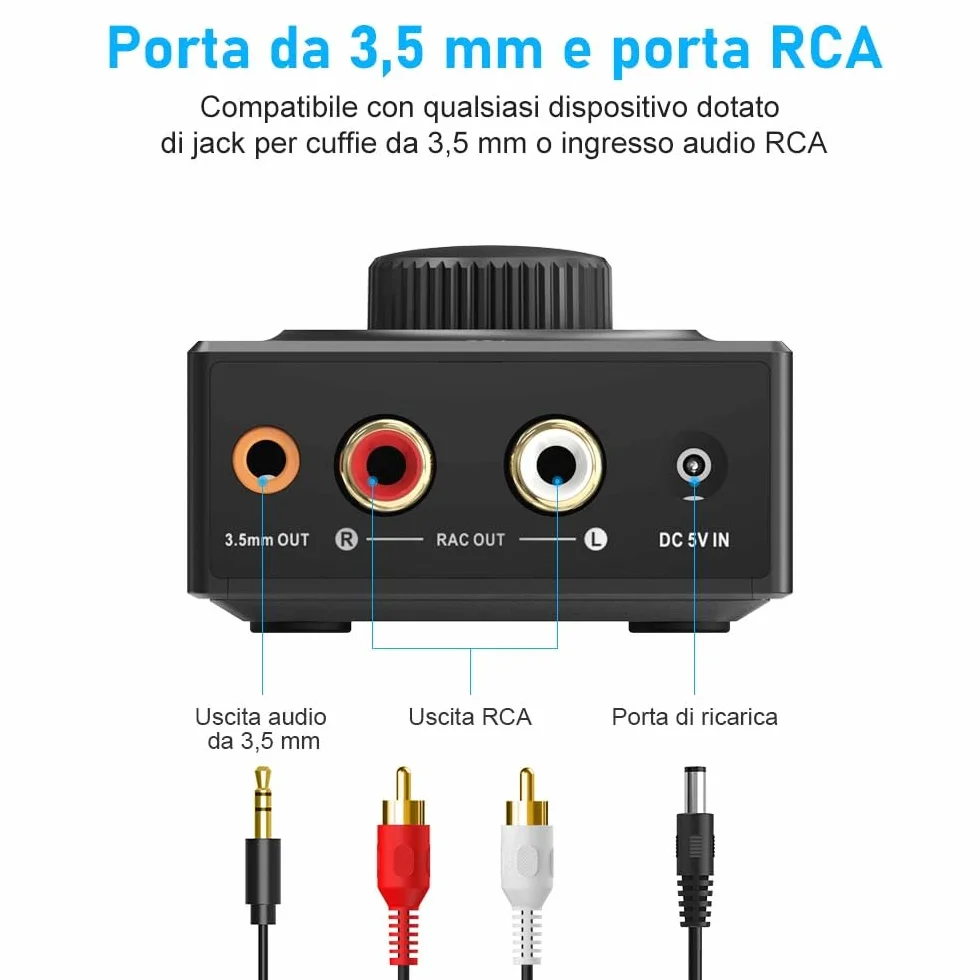 YMOO Ricevitore Bluetooth 5.3 HiFi Audio 3.5mm RCA Jack, Adattatore Aux per Impianto Stereo