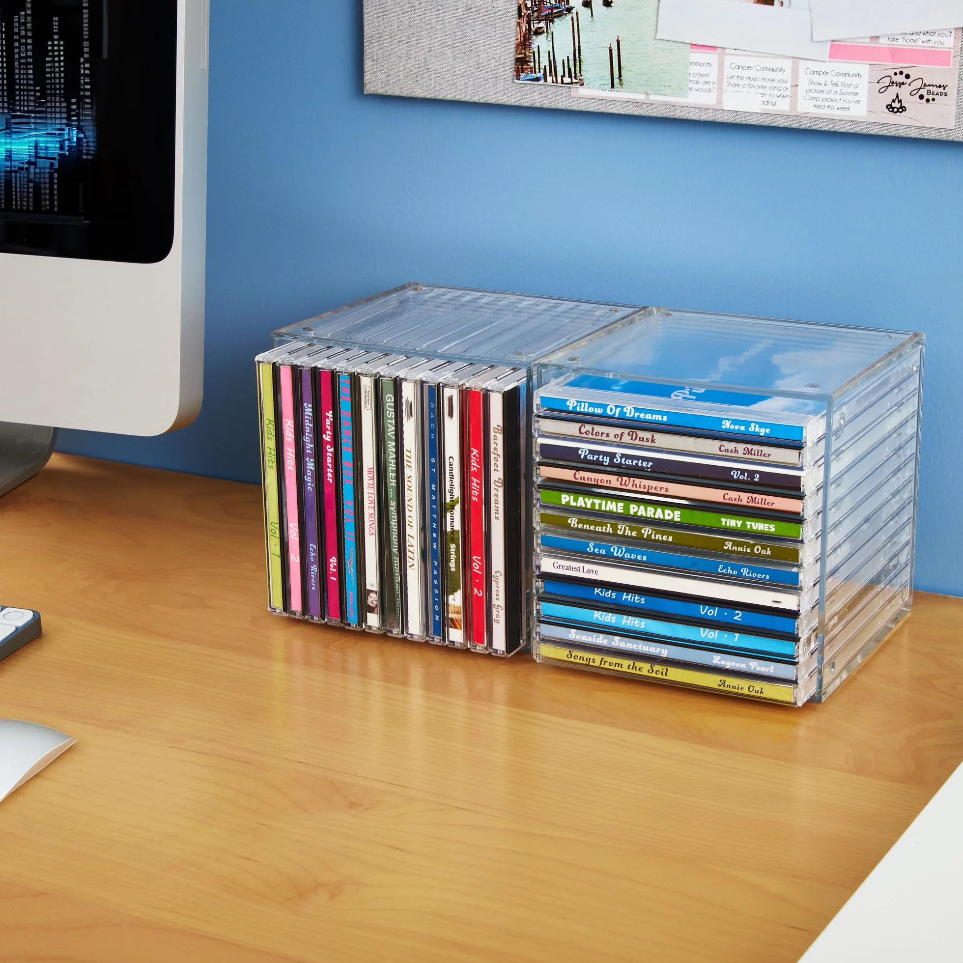 STORi Organizzatori impilabili per CD in plastica trasparente (confezione da 2) cubi porta gioielli, perfetti per sala teatro, contiene fino a 12 custodie per CD per organizer, prodotti negli Stati