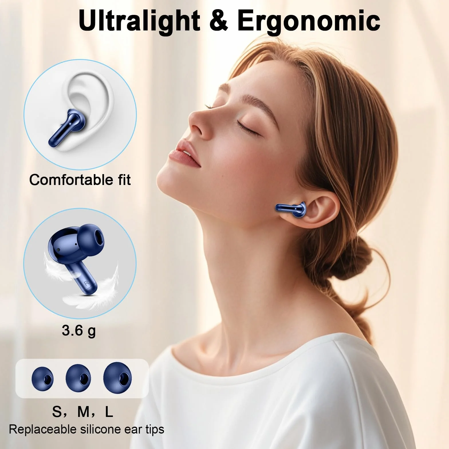 Cuffie Bluetooth, Auricolari Bluetooth 5.4 con 3D Hi-Fi Stereo, Cuffie Wireless con 4 ENC Cancellazione Rumore Mic, Cuffiette Bluetooth 36H LED Display, IP7 Impermeabili/USB-C/Touch Control, Blu Scuro