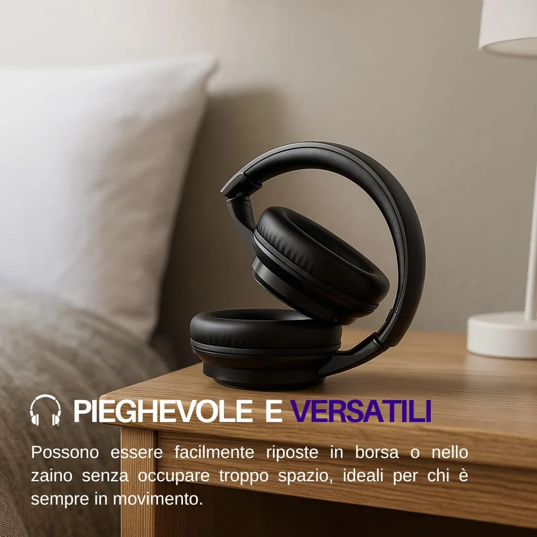 Trevi DJ 12E35 BT Cuffie Wireless Over Ear, Stereo HiFi con Microfono, 8h Autonomia, Comandi su Padiglione, Pieghevoli e Leggere, Compatibili con iOS e Android, per Viaggio, PC, Telefono e Ufficio