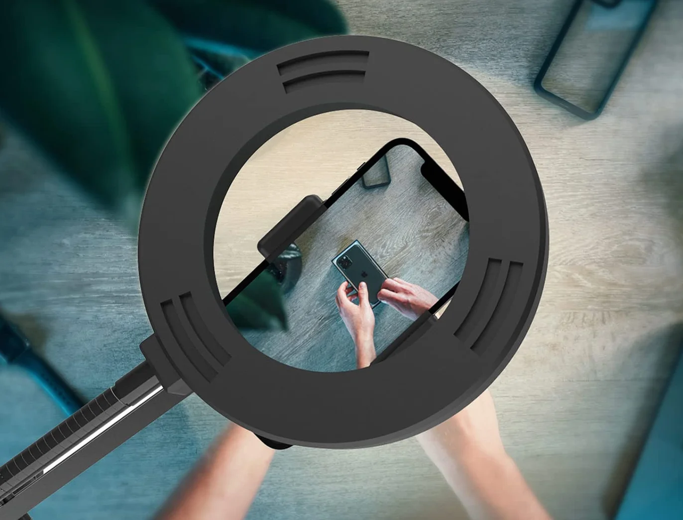 Overhead Treppiede cellulare con luce, braccio flessibile da tavolo con luce, supporto flessibile per fotocamera da tavolo per registrazione video YouTube Live Stream