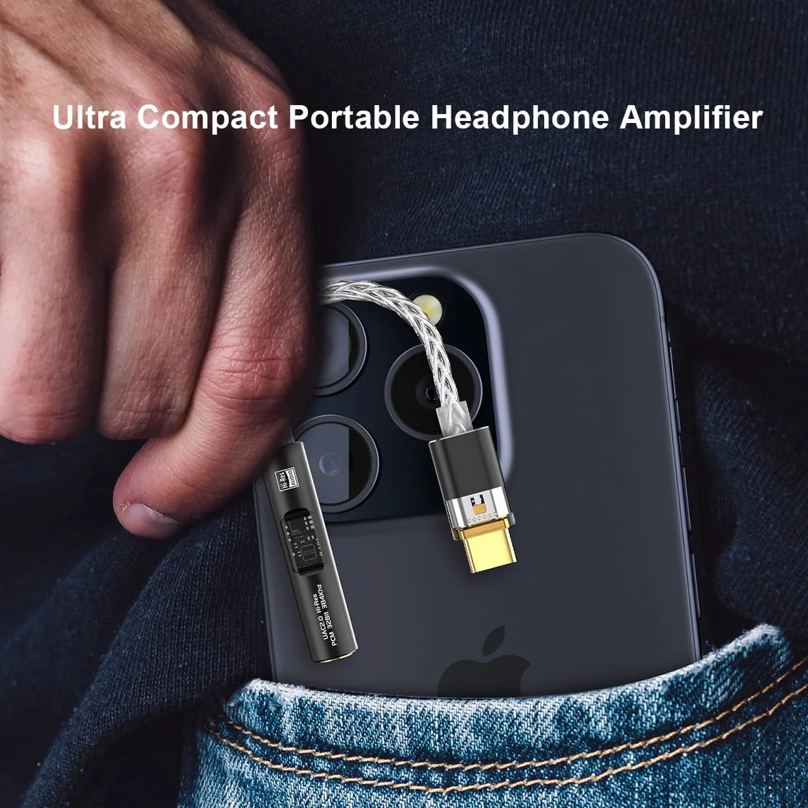 eppfun USB DAC Amplificatore per Cuffie, 32bit/384kHz Adattatore da USB-C a 3,5 mm Compatibile con iphone 16/15 iPad Smartphones PC/Laptops/Player