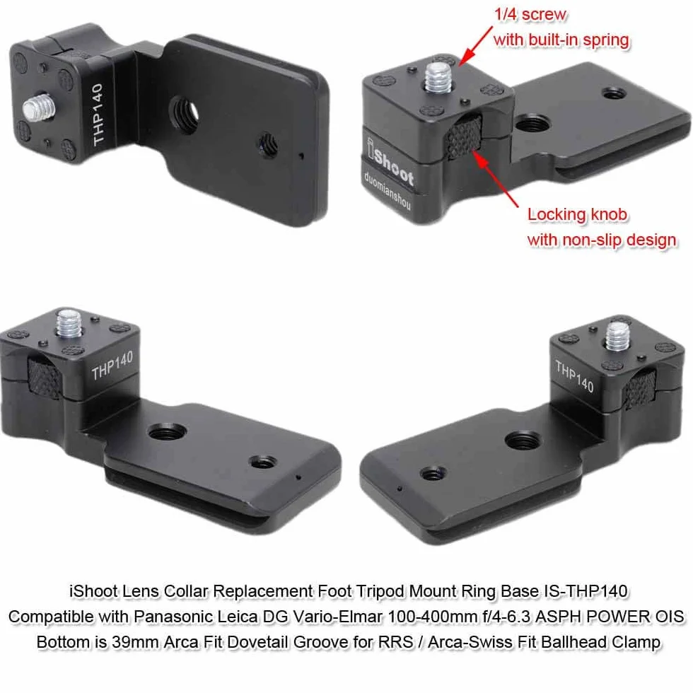 iShoot Supporto per treppiedi in metallo con attacco per treppiede, compatibile con Panasonic Leica DG Vario-Elmar 100-400 mm f/4-6.3 ASPH Power OIS, supporto per obiettivo con piastra QR Arca Fit