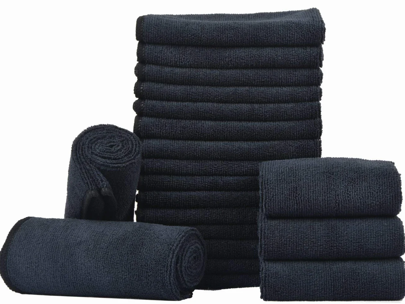 KinHwa panni per la pulizia in microfibra, 20 confezioni di stracci da cucina spessi, super assorbenti e morbidi Panni per la pulizia multiuso, 30cm x 30cm nero