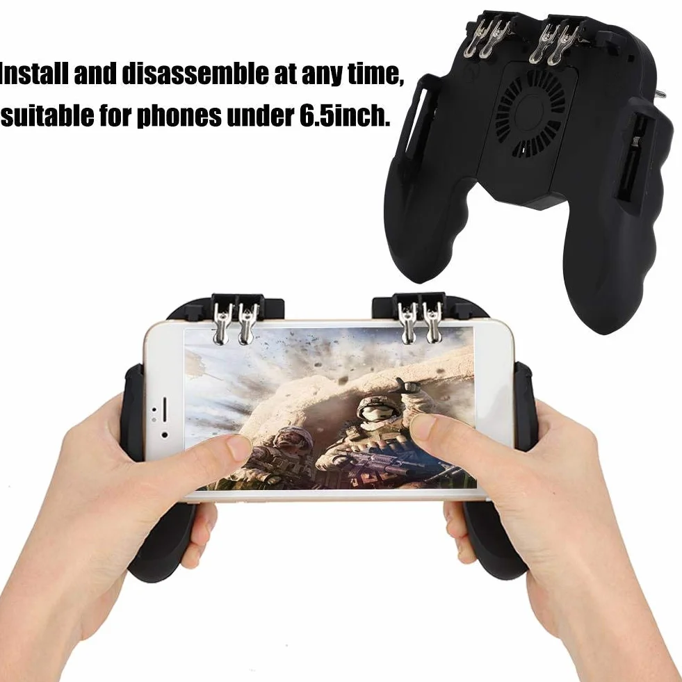 Ouitble Mobile Controller con Fan Ventola Raffreddamento 6 Finger Gamepad Joystick Smartphone Trigger per Smartphone da 4,7 a 6,5 ​​Pollici