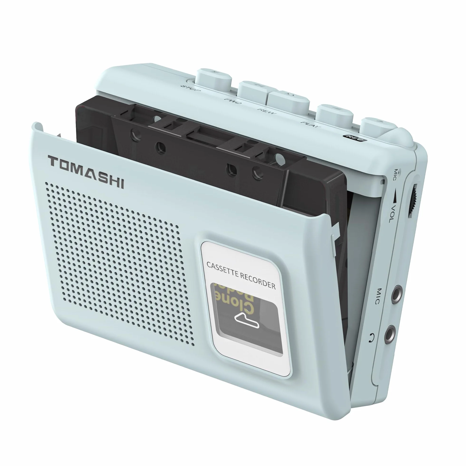 TOMASHI Registratore a nastro portatile con altoparlante integrato, microfono, 4,5 x 3,54 x 1,37 pollici (Blue)