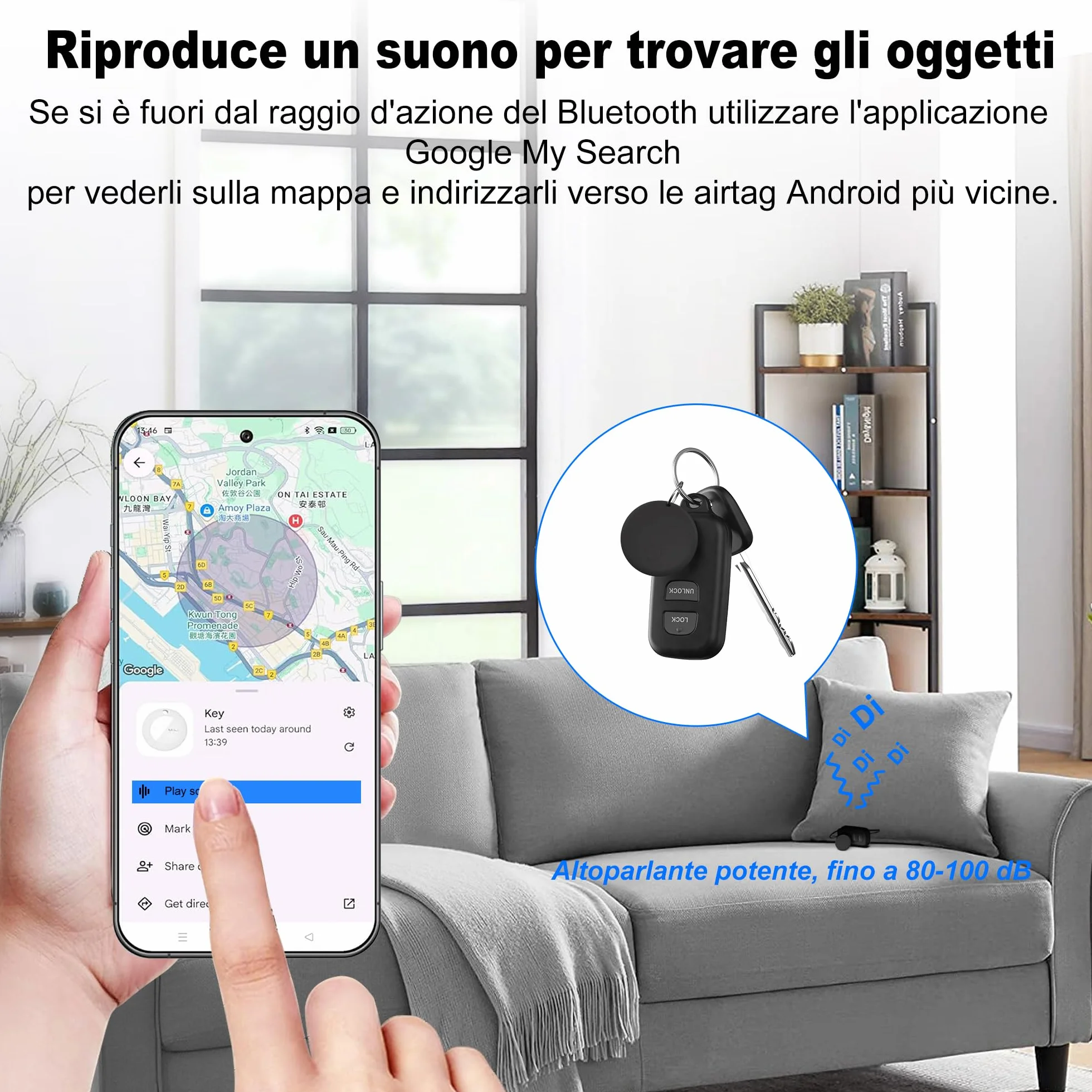 Air Tracker Android Smart Tag Bluetooth Tracker per chiavi bagagli zaini borse nero Confezione da 4
