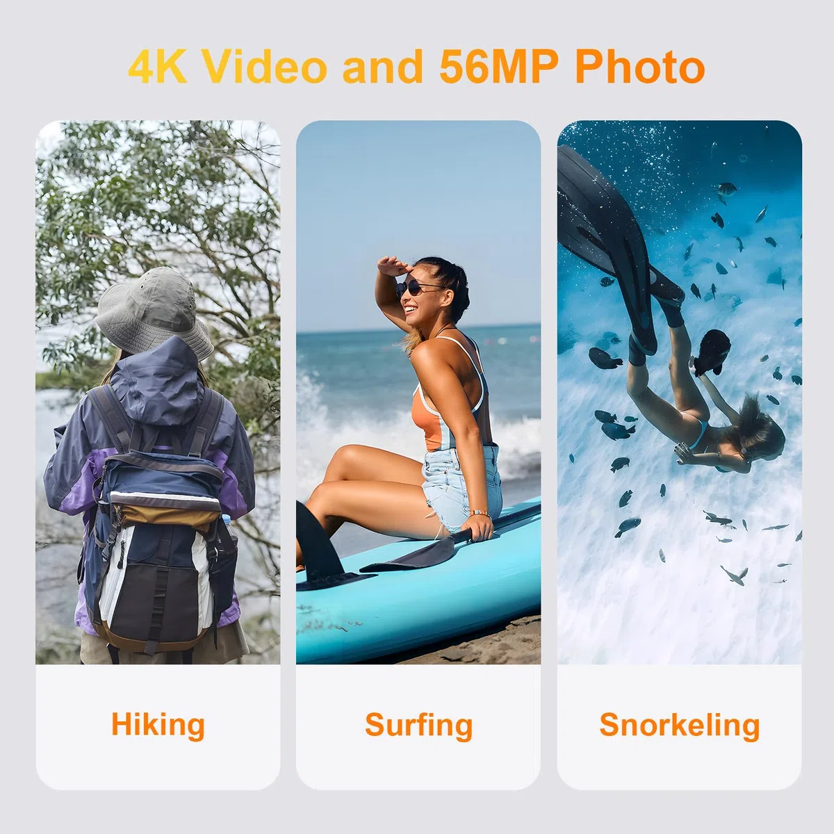 4K 56MP 33FT UHD fotocamera subacquea per snorkeling con scheda da 32 GB Dual Screen Compatta impermeabile antipolvere galleggiante fotocamera digitale autofocus impermeabile 1500 mAh