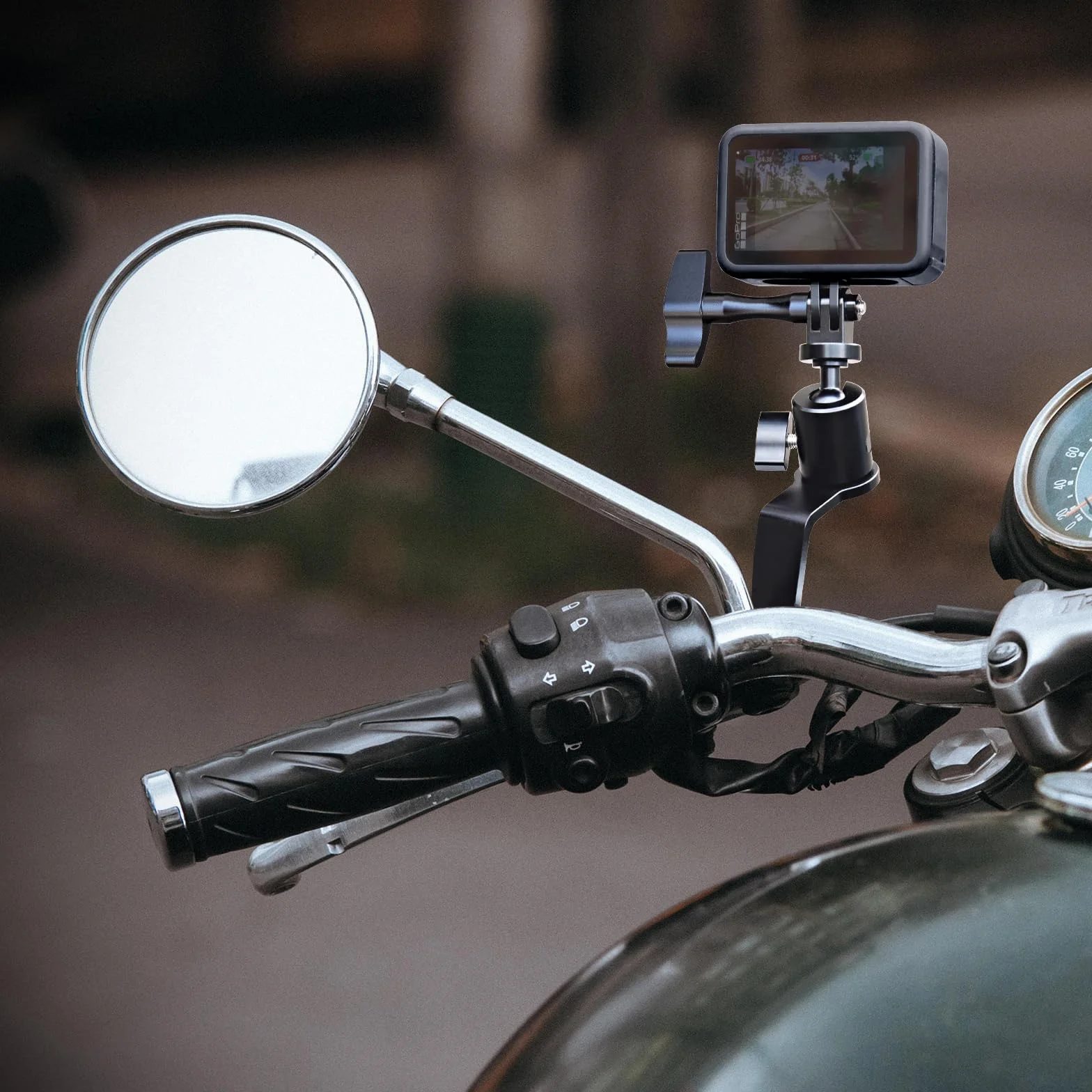 Forevercam Supporto per Moto specchietto retrovisore in Alluminio a 360° Compatibile con Gopro Max Hero 12/11/10/9/8/7/6/5, YI, AKASO, SJCAM, DJI Osmo e Altre Fotocamere di Azione