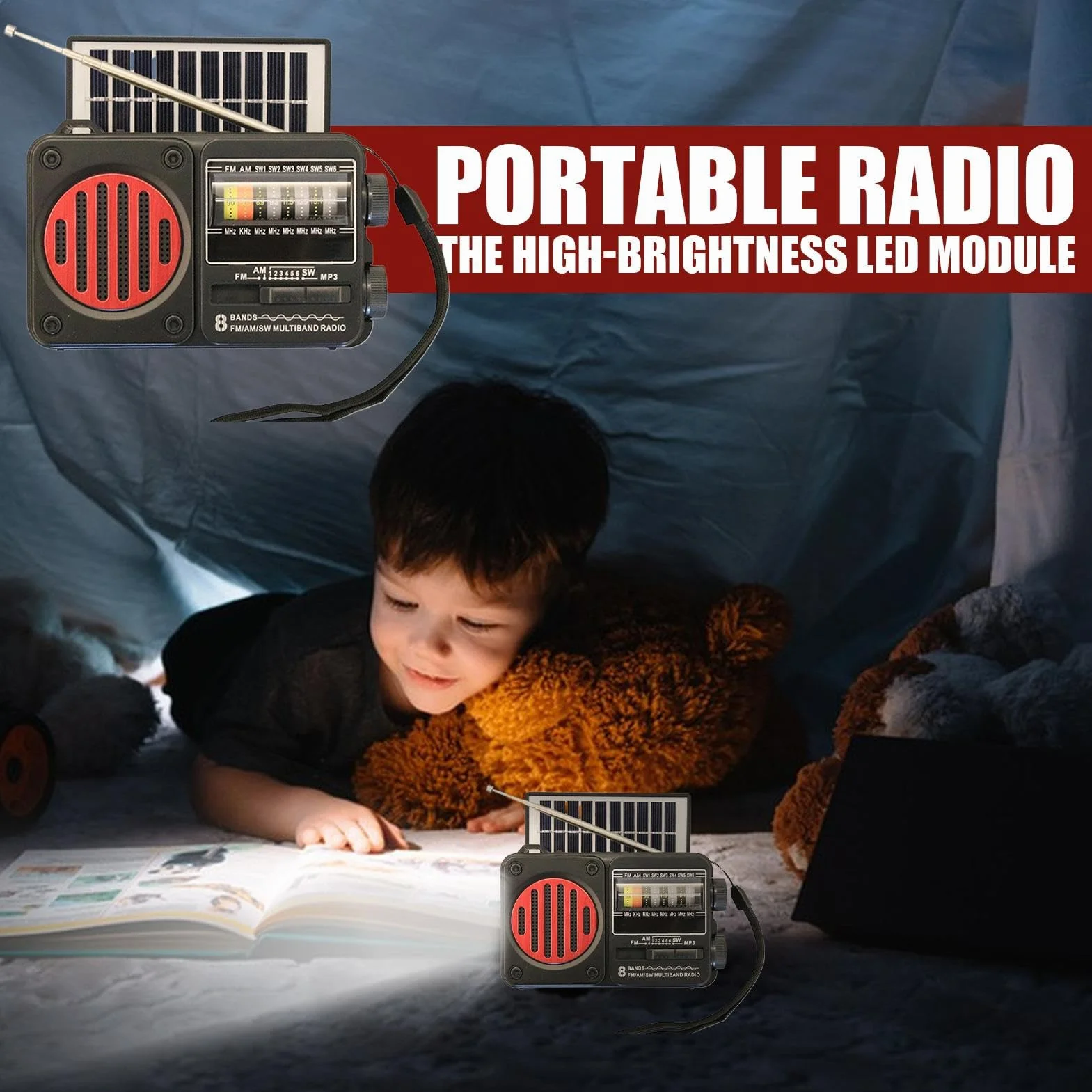 Radio a Manovella a Batteria con Torcia USB e Solare per Campeggio Sopravvivenza